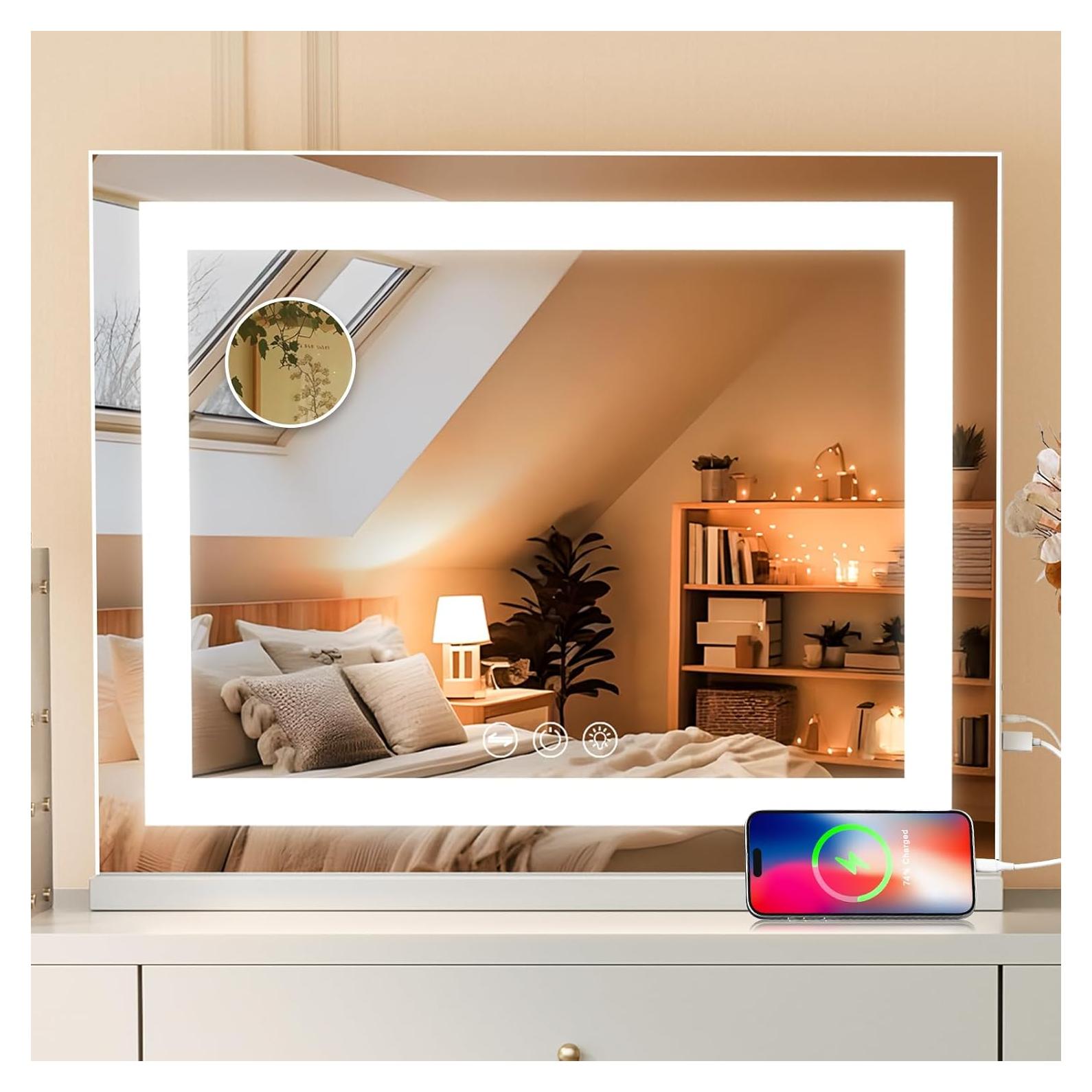 Espejo de Tocador Fenair LED 58x46 cm con Carga USB y 10X