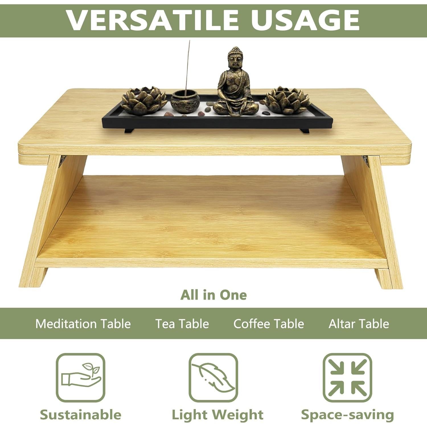 Mesa de Meditación Plegable Koretech Color Bambú 22.86 cm