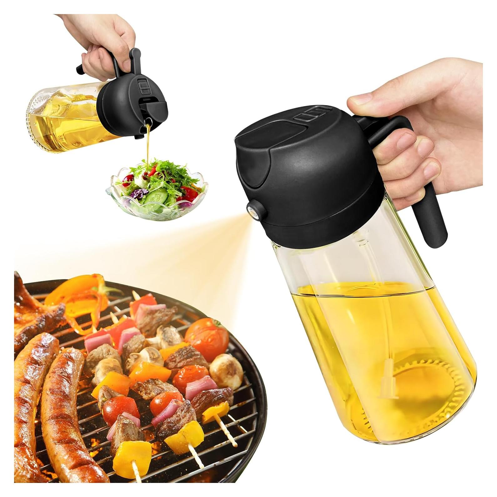 Dispensador de Aceite 2 en 1 Kaemi 470ml Negro para Cocina