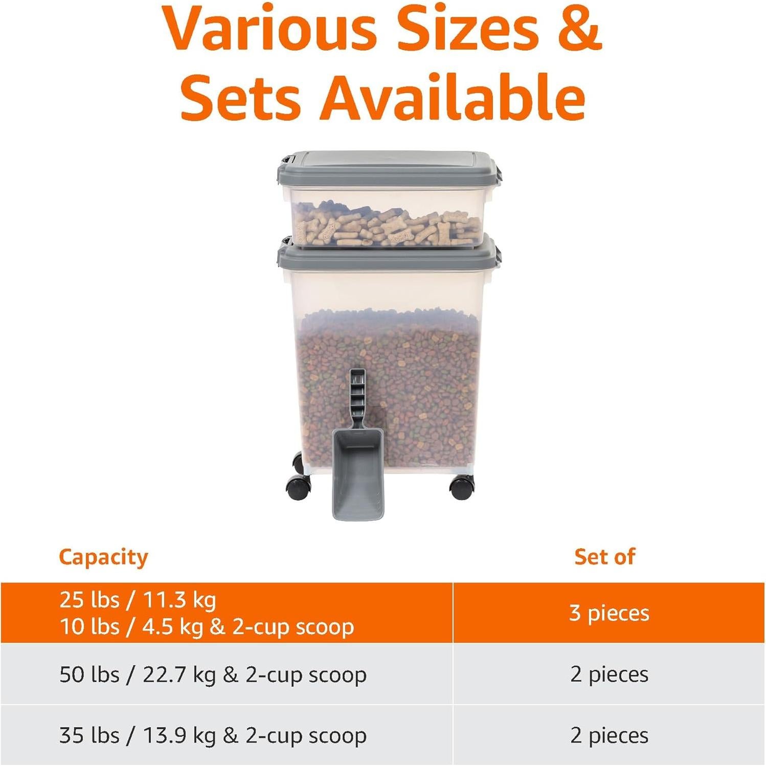 Contenedor de Almacenamiento de Comida para Perros Amazon Basics 3 Piezas