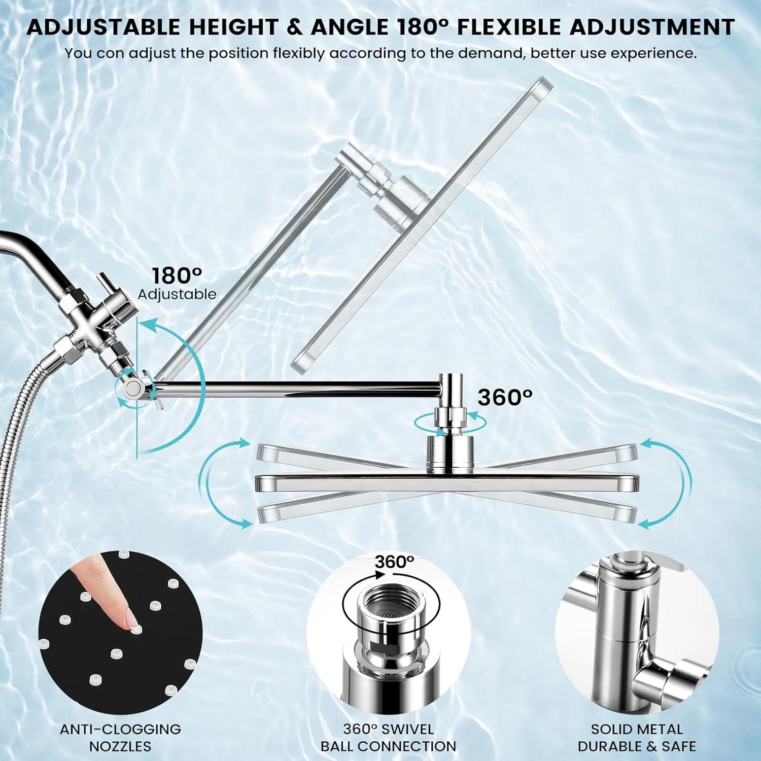 Cabezal de Ducha RNDIOZD Doble con Combo de Mano 30 cm 5 Modos