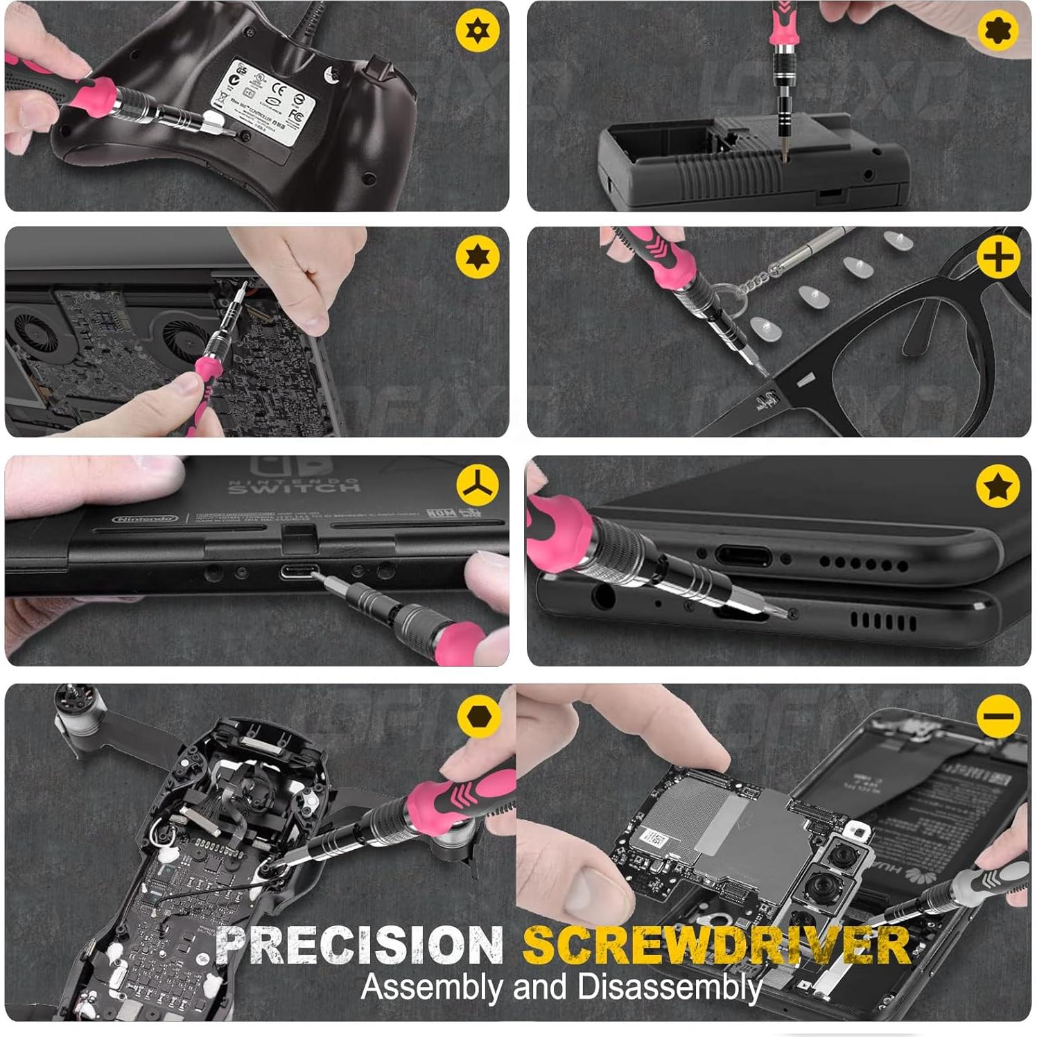 Kit de Destornilladores Rosa 124 Piezas HEARTHFUN para Reparación