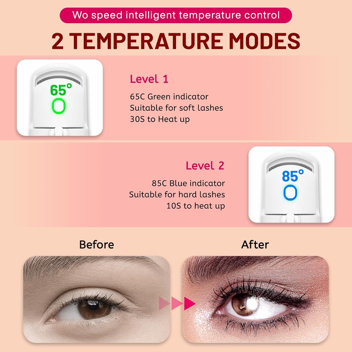 Rizador de Pestañas Calentado MVVKUUI Rosa, 2 Modos, Portátil