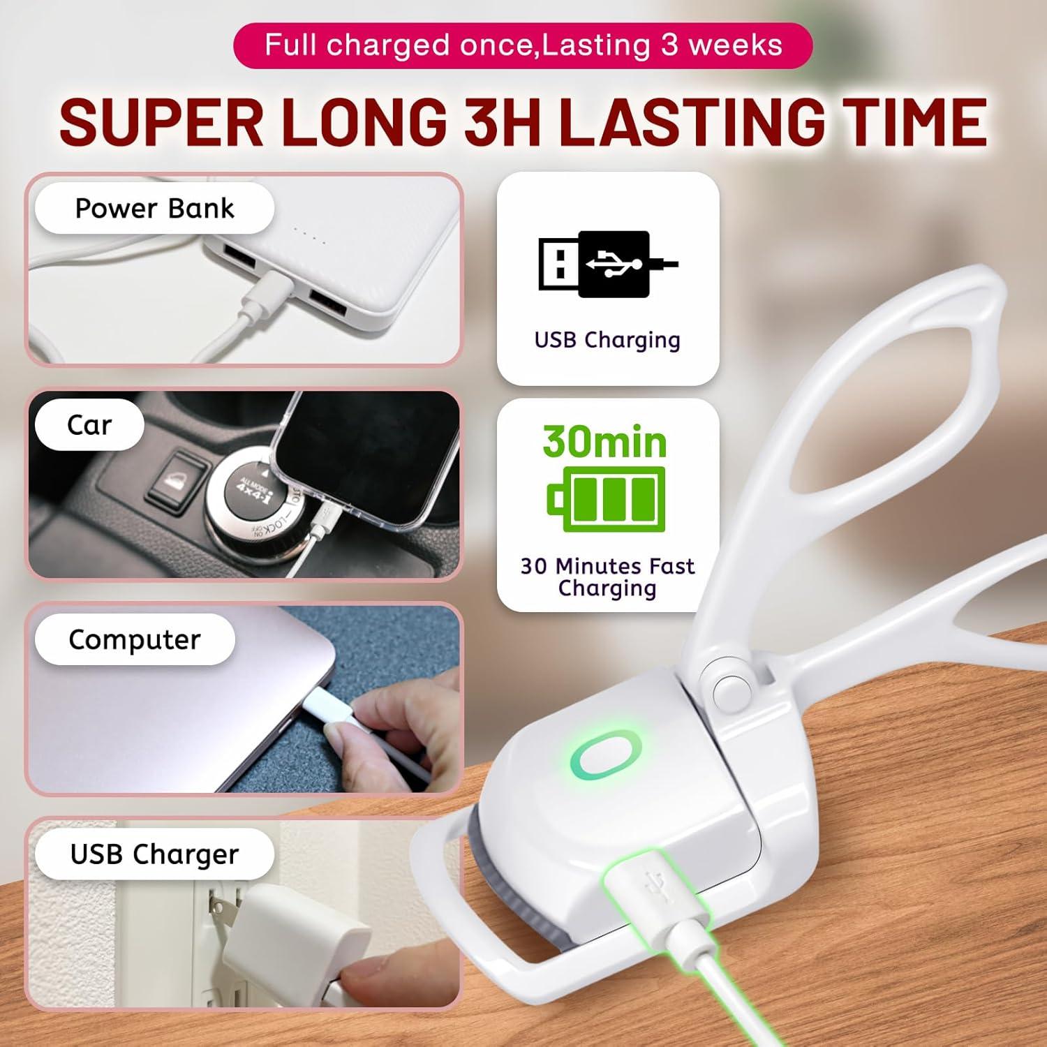 Rizador de Pestañas Calentado MVVKUUI Rosa, 2 Modos, Portátil