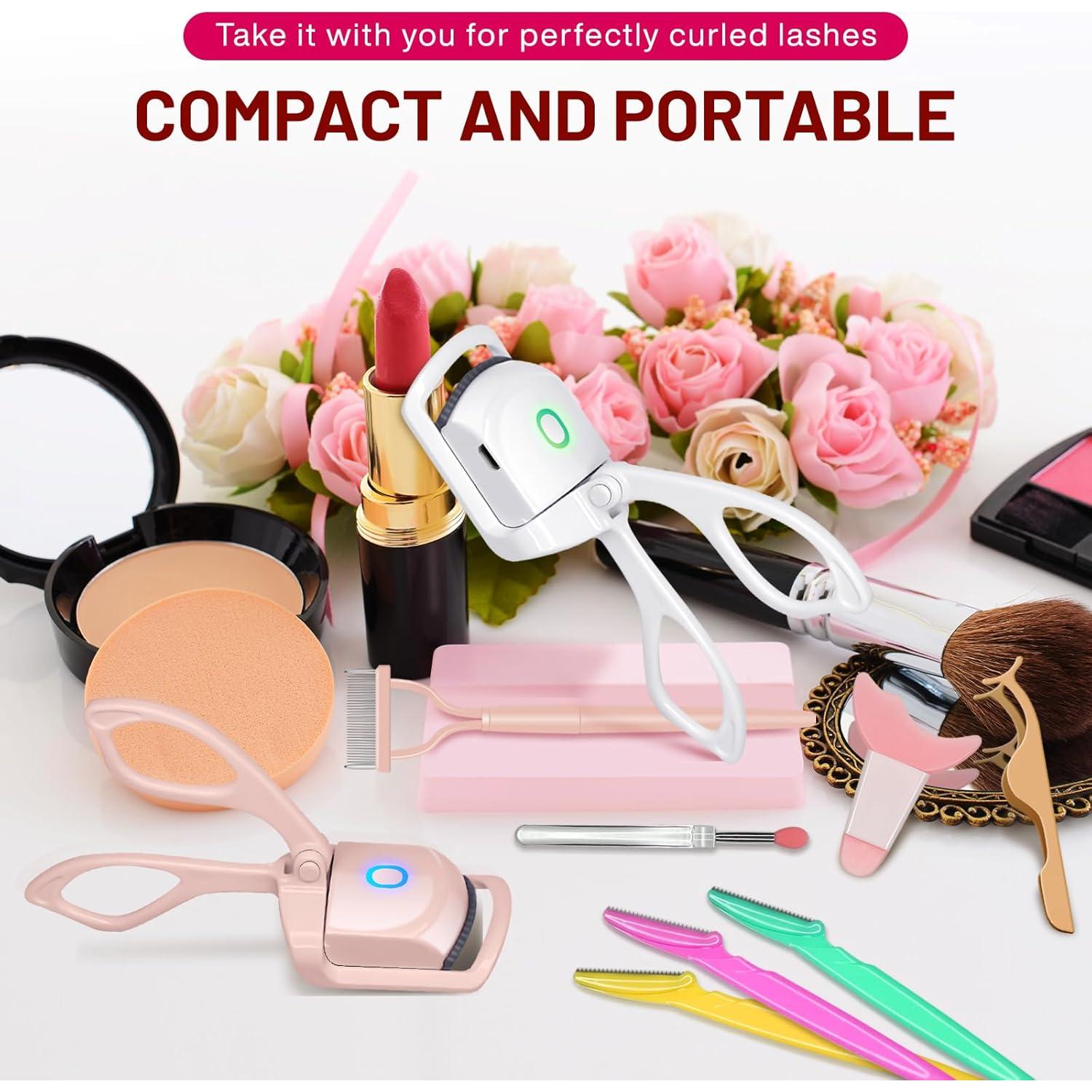 Rizador de Pestañas Calentado MVVKUUI Rosa, 2 Modos, Portátil