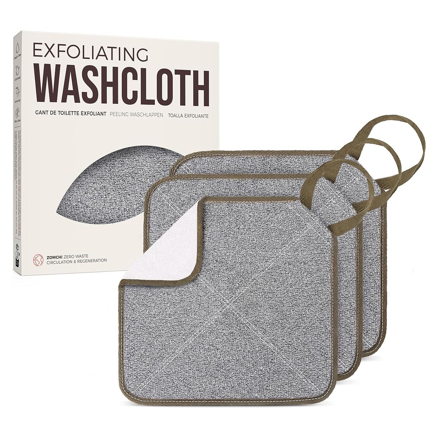 Paquete de 3 Paños Exfoliantes ZOMCHI - Lavado Facial y Corporal