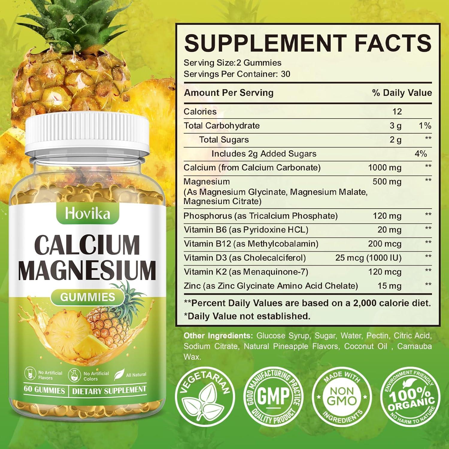 Gomitas de Calcio Magnesio Zinc Hovika 60 Unidades Sabor Piña