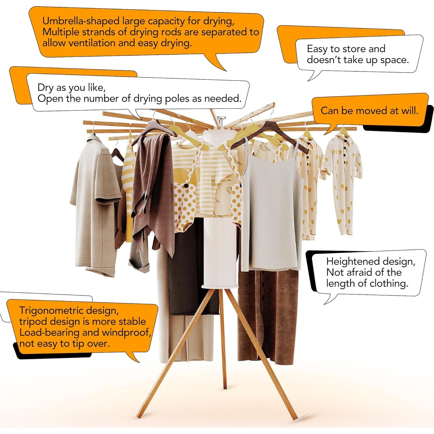 Soporte para Secar Ropa Plegable LIENAHU 16 Postes Madera