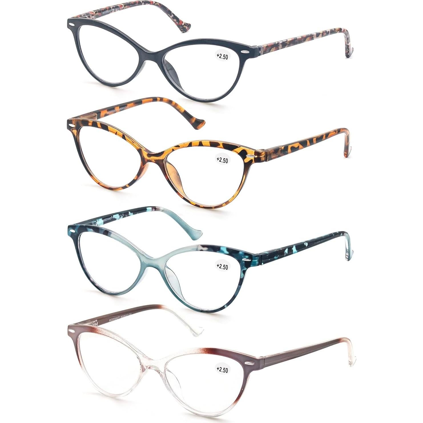 Gafas de Lectura MODFANS 4 Paquete Ojo de Gato 1.5x