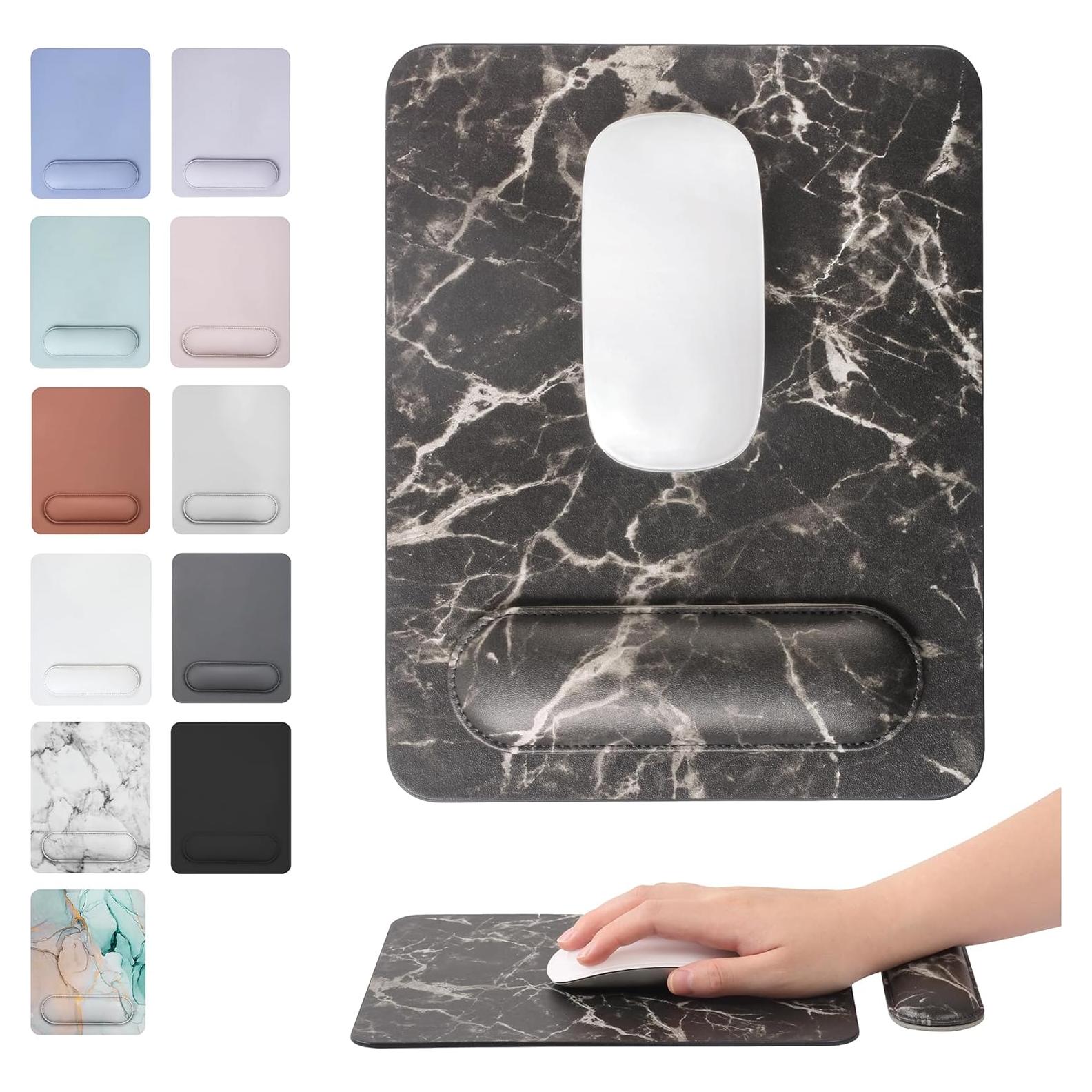 Alfombrilla de Ratón Ergonómica HABITU Cuero Vegano Negro Mármol