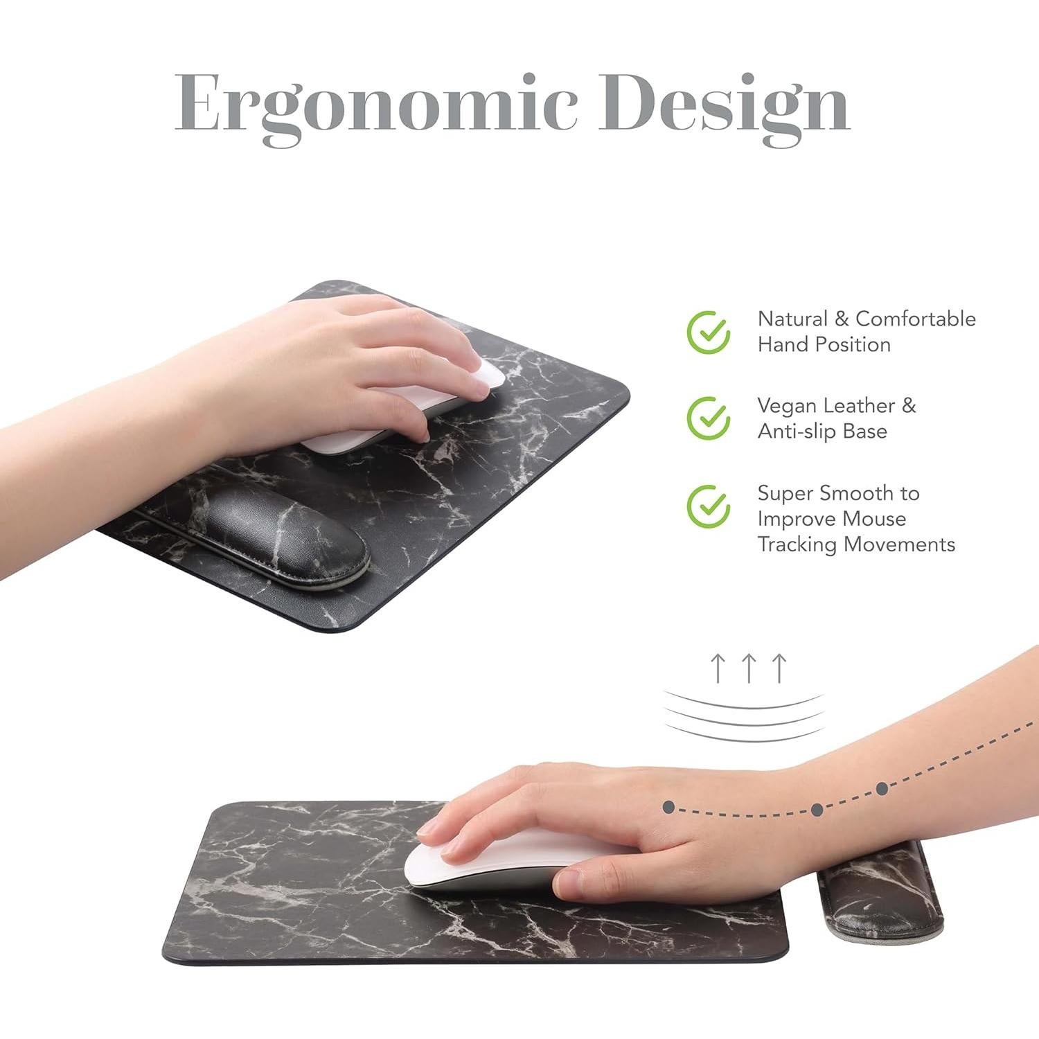 Alfombrilla de Ratón Ergonómica HABITU Cuero Vegano Negro Mármol