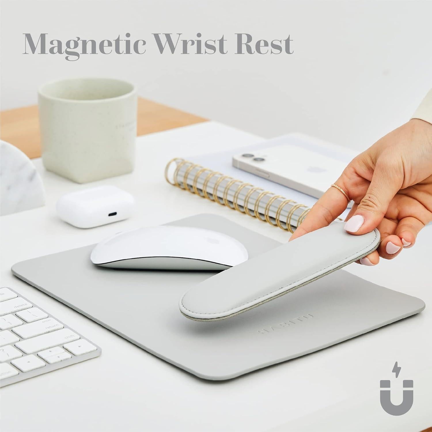 Alfombrilla de Ratón Ergonómica HABITU Cuero Vegano Negro Mármol