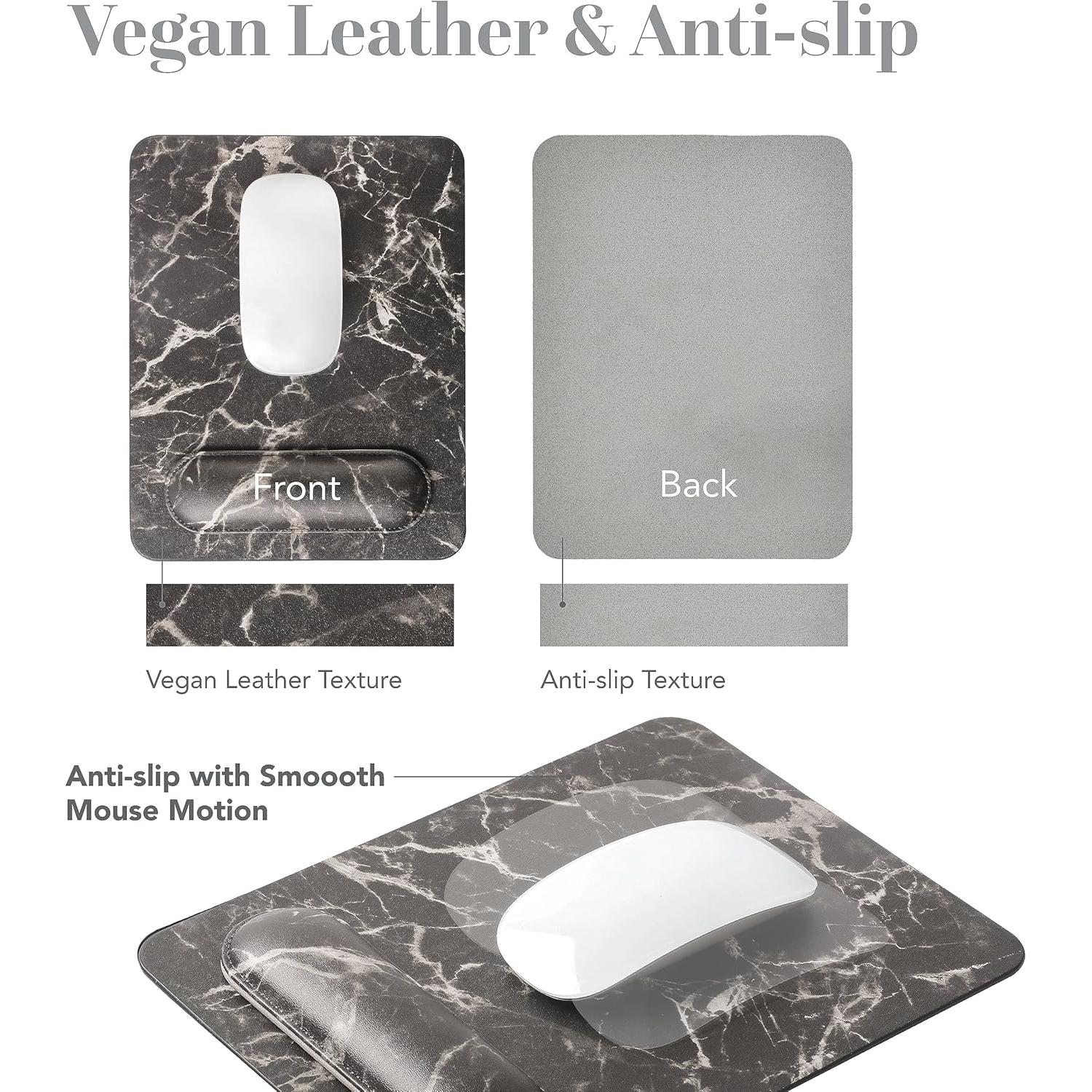 Alfombrilla de Ratón Ergonómica HABITU Cuero Vegano Negro Mármol