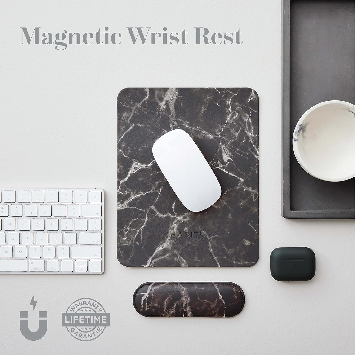 Alfombrilla de Ratón Ergonómica HABITU Cuero Vegano Negro Mármol