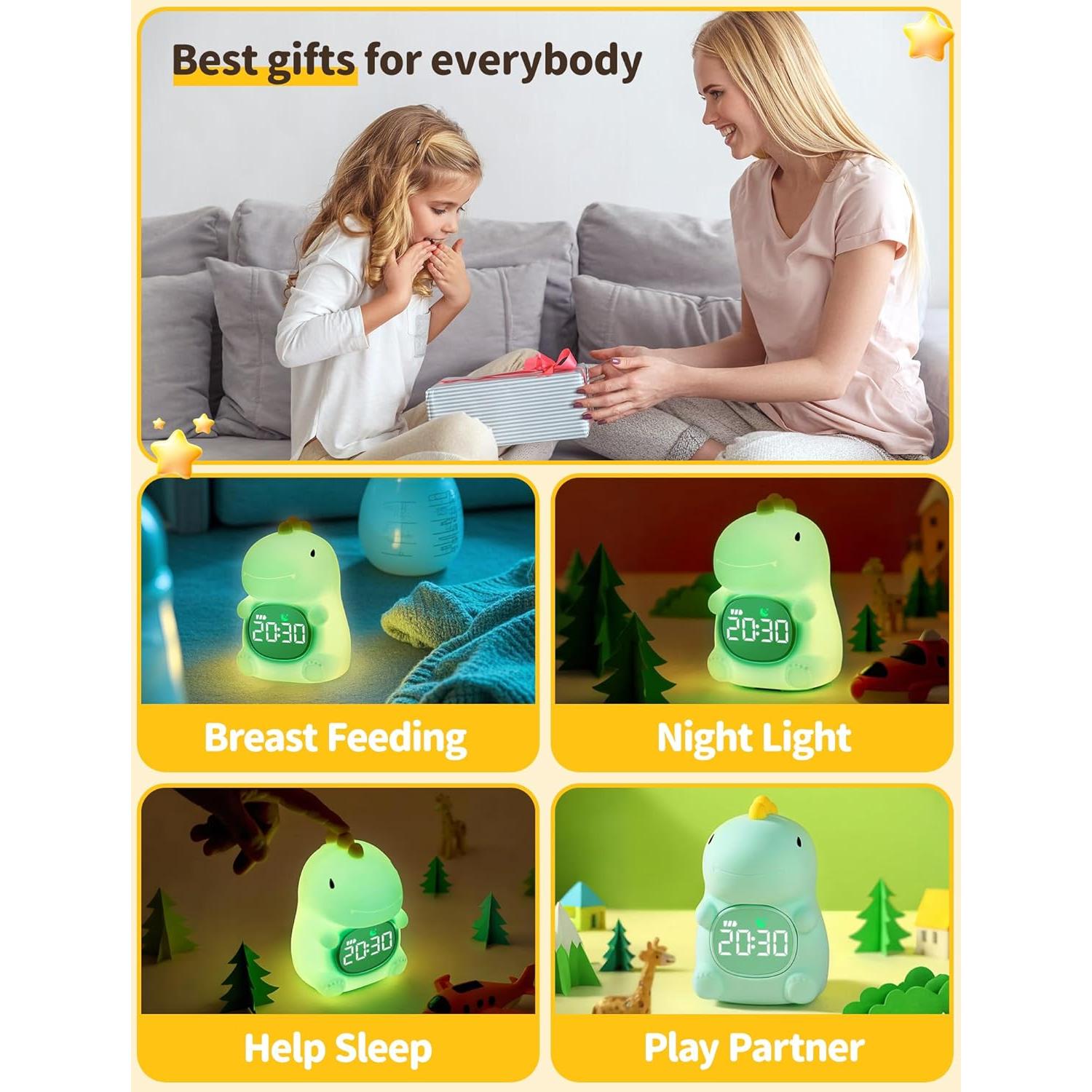 Reloj Despertador MASHI Dinosaurio con Sonidos y Luces