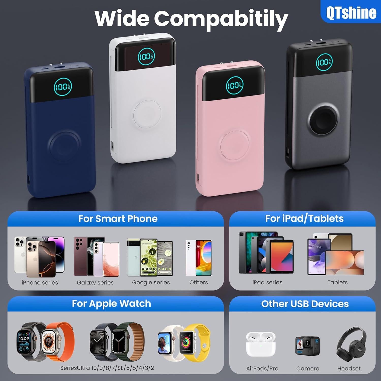 Cargador Portátil 40800mAh QTshine con Cargador para iWatch