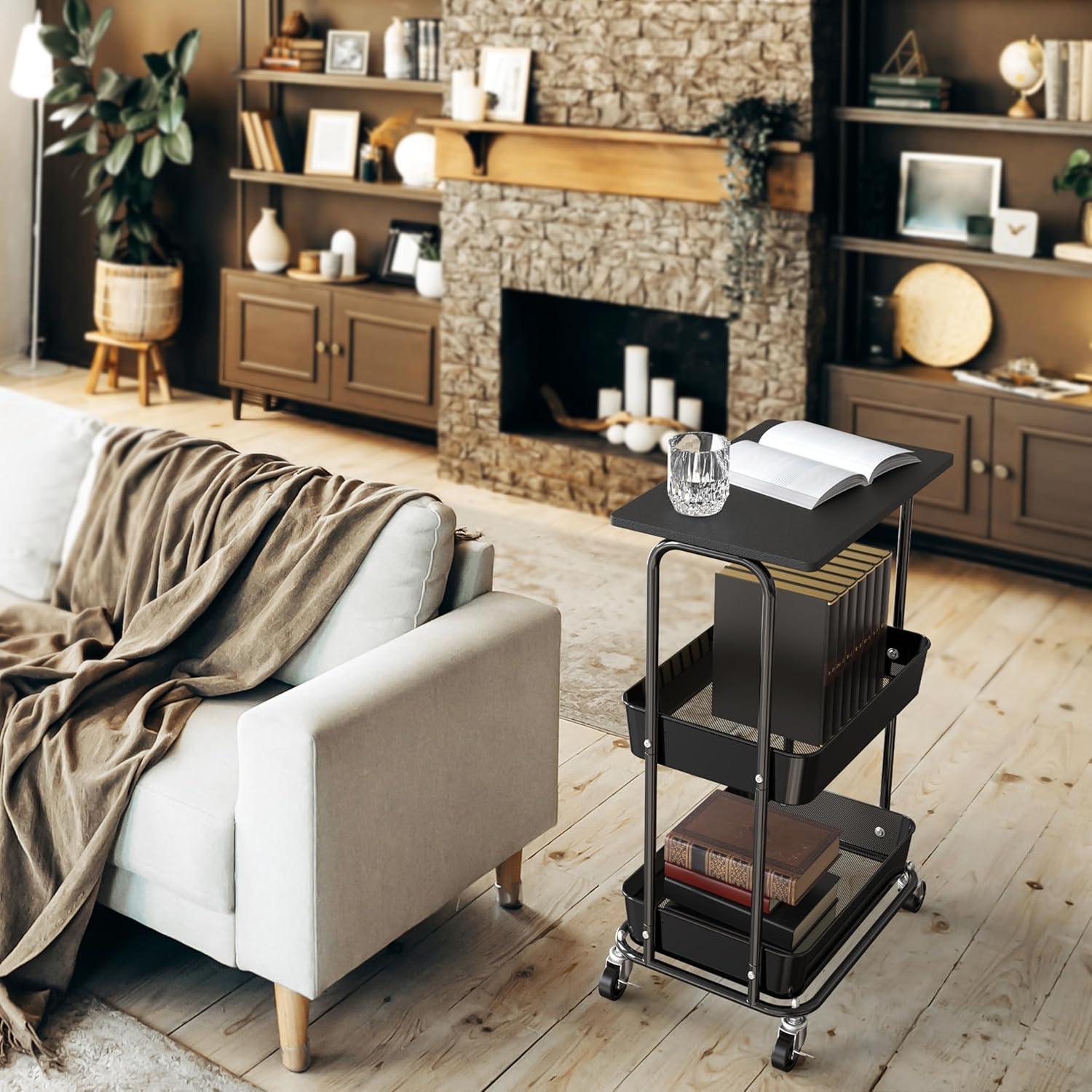 Carro de Almacenamiento Rodante Simple Houseware 2 Niveles Negro