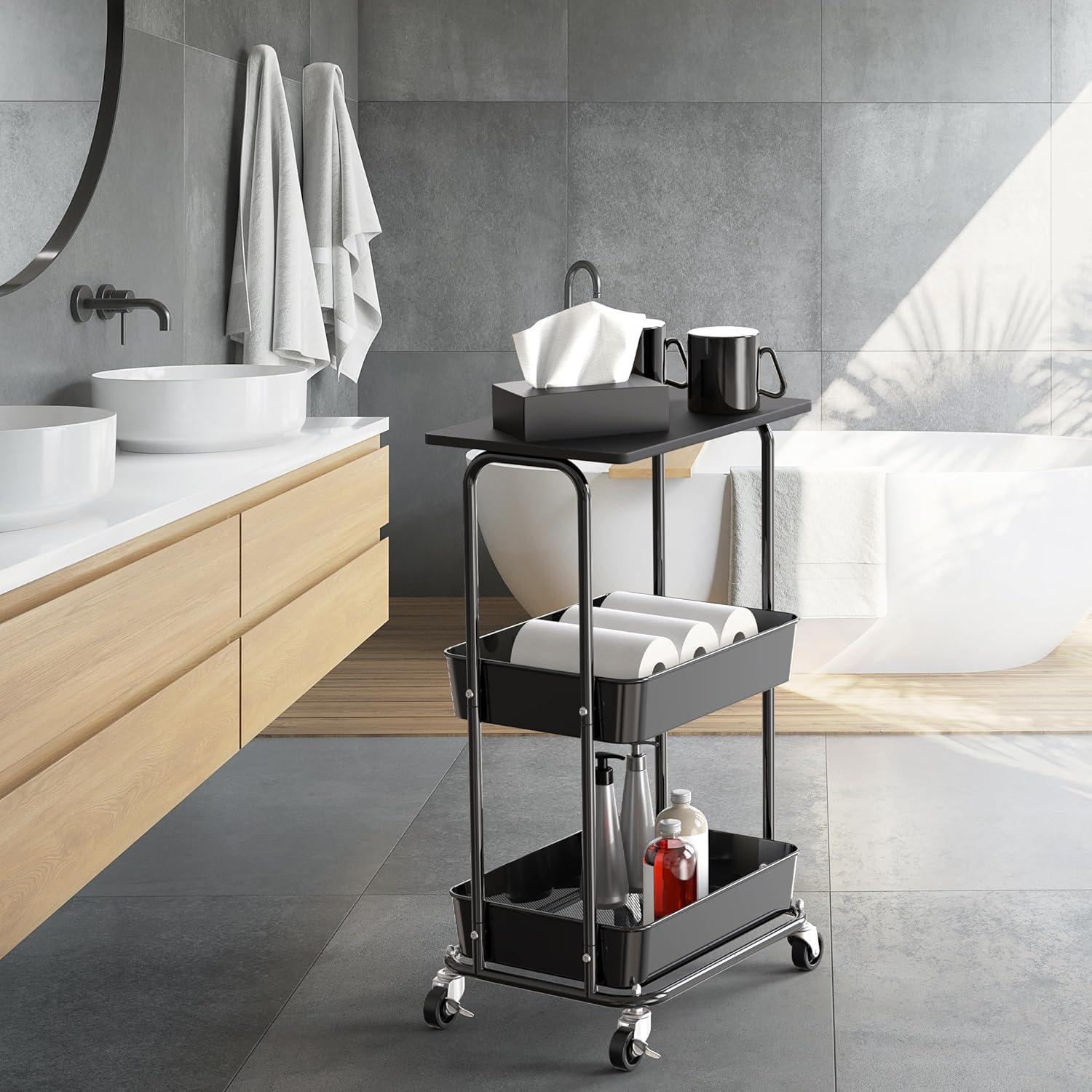 Carro de Almacenamiento Rodante Simple Houseware 2 Niveles Negro