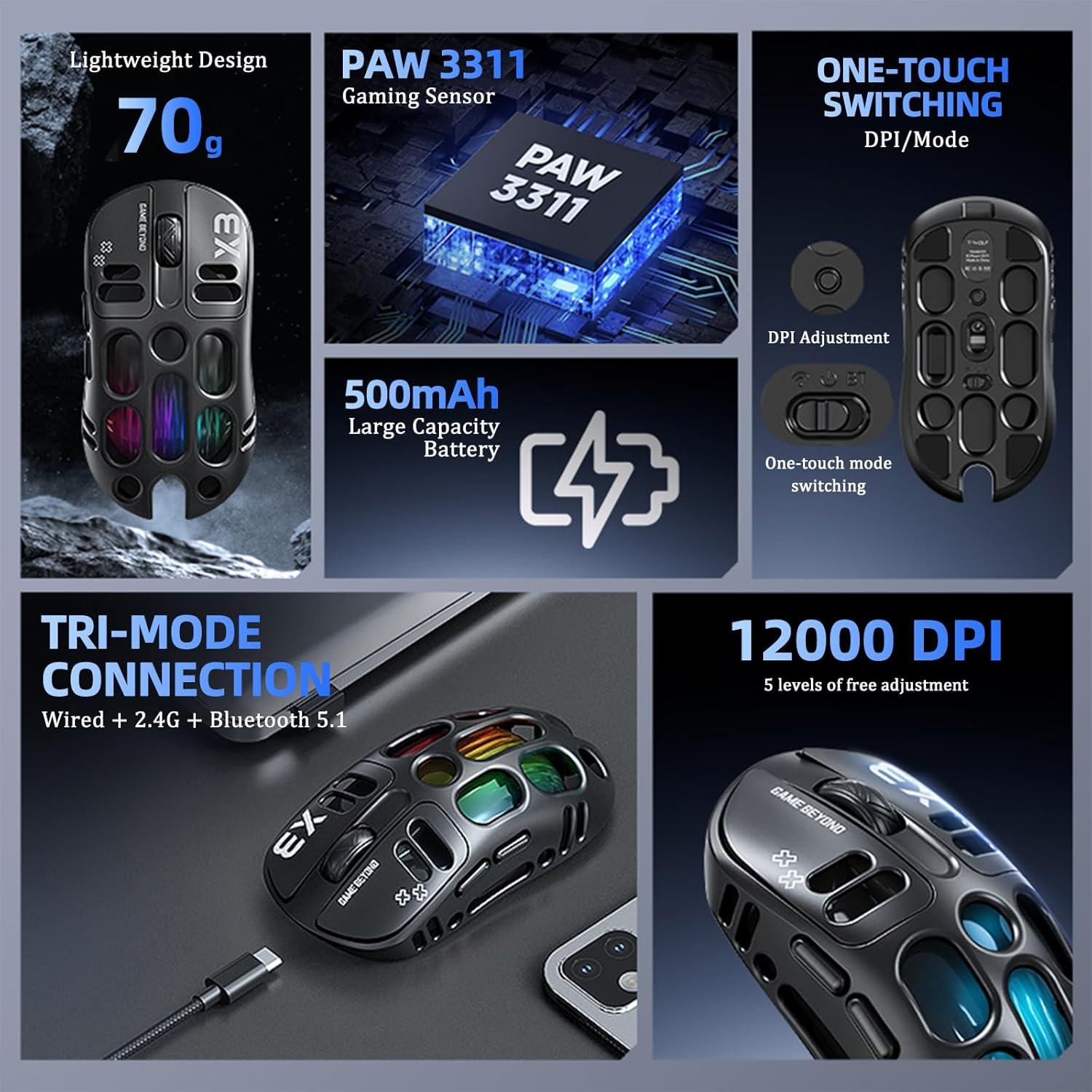 Ratón Inalámbrico para Juegos ATTOE X3 - 12,000 DPI, 6 Botones