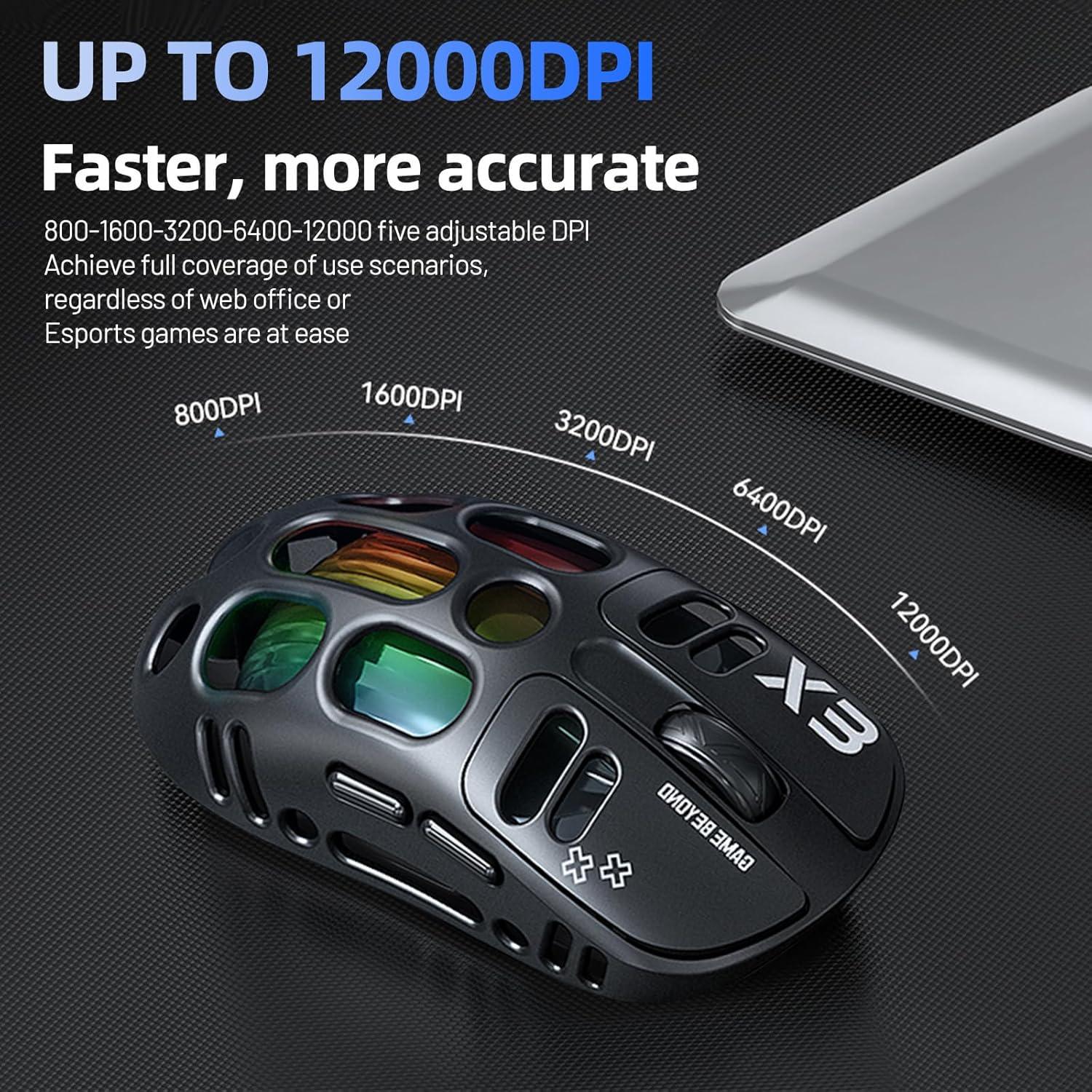 Ratón Inalámbrico para Juegos ATTOE X3 - 12,000 DPI, 6 Botones