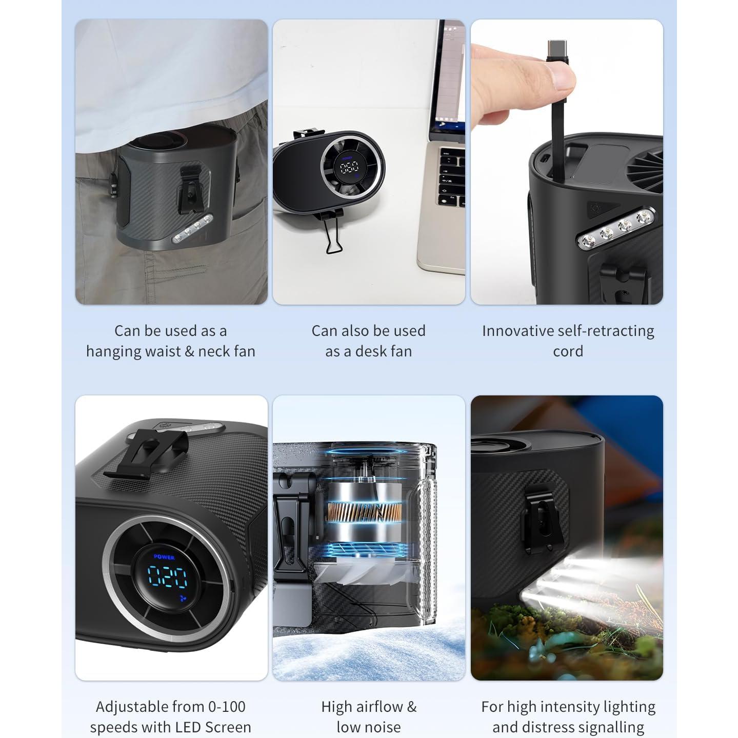 Ventilador Portátil de Cintura ICEBIRDS MF118 10600RPM Recargable