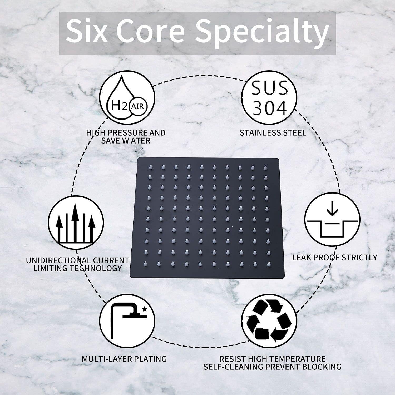 Cabezal de Ducha de Lluvia GGStudy 20 cm Acero Inoxidable Negro