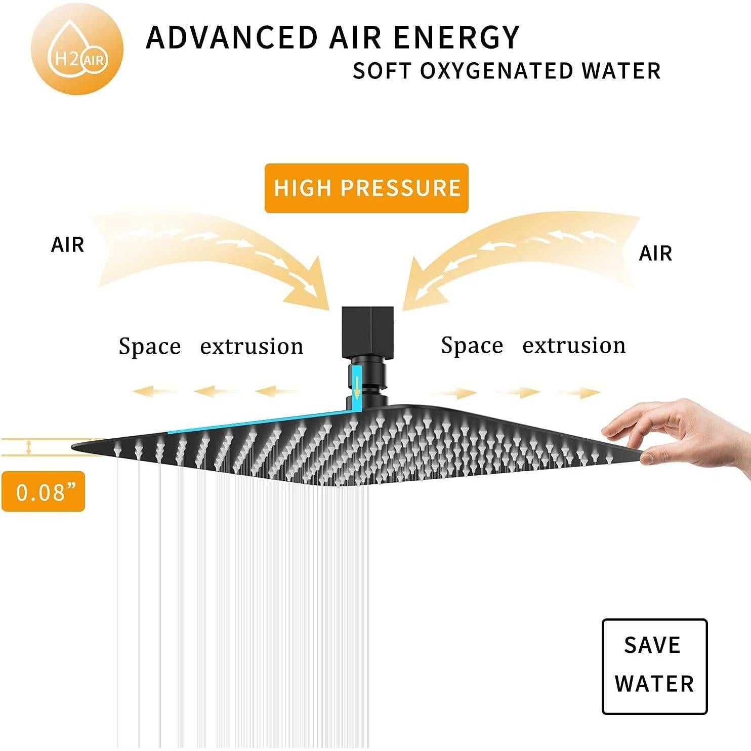 Cabezal de Ducha de Lluvia GGStudy 20 cm Acero Inoxidable Negro