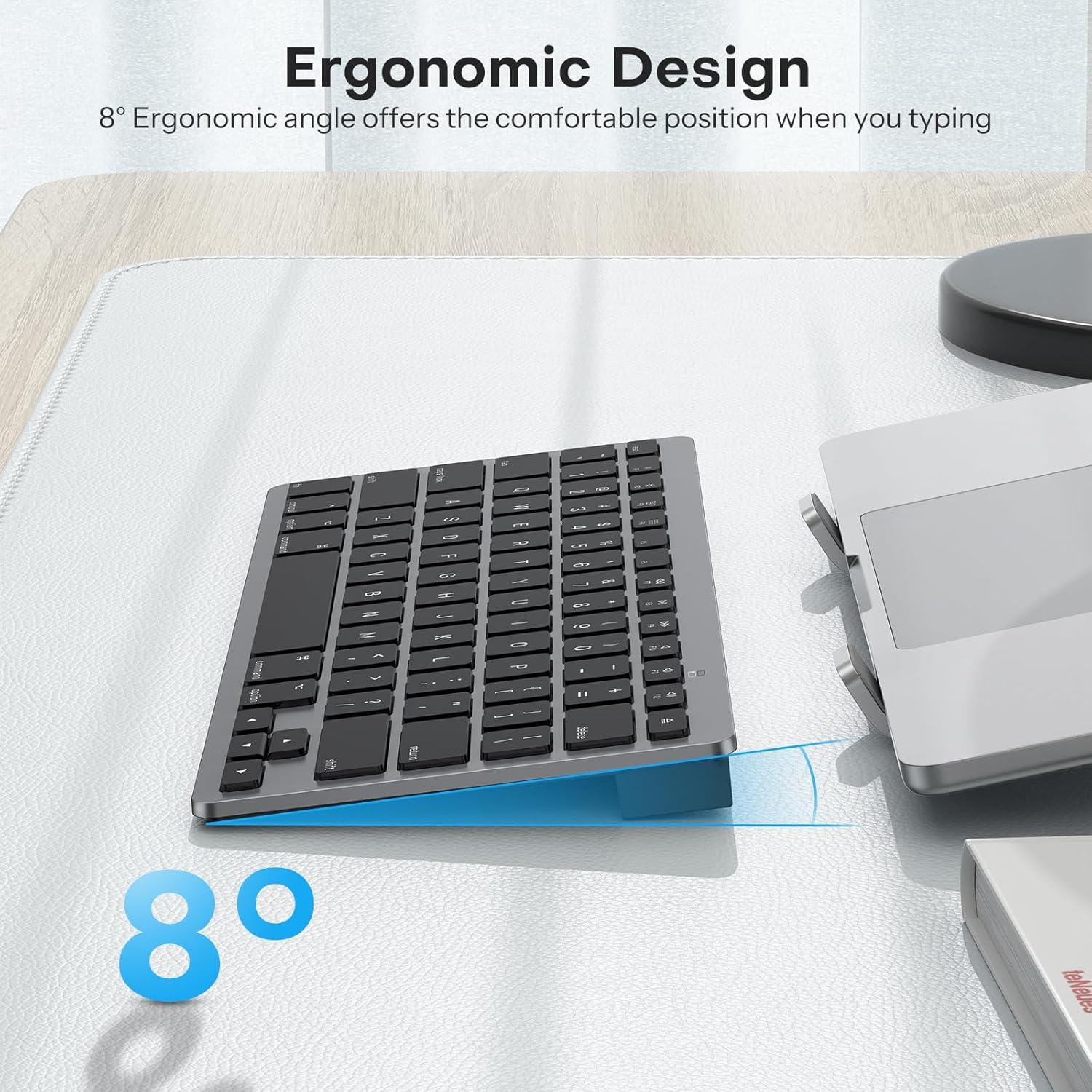 Teclado Bluetooth OMOTON para Mac Ultra Delgado Negro Gris