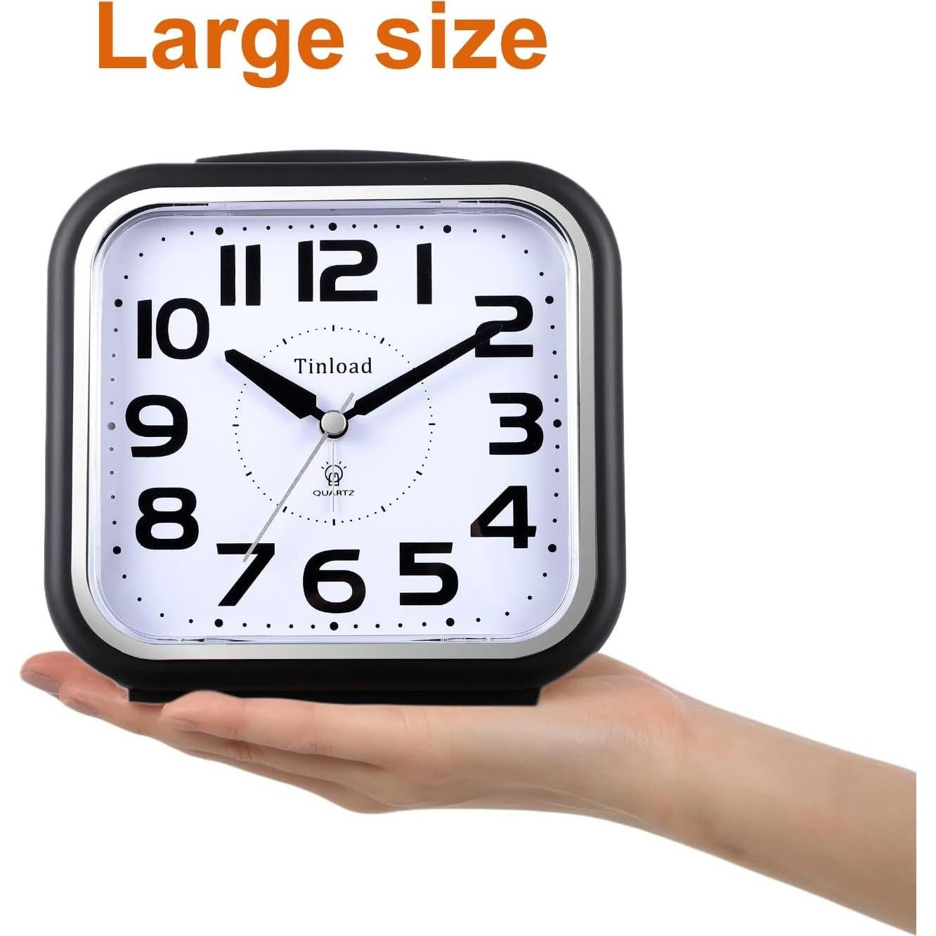 Reloj de Alarma Analógico Tinload Grande Silencioso Negro