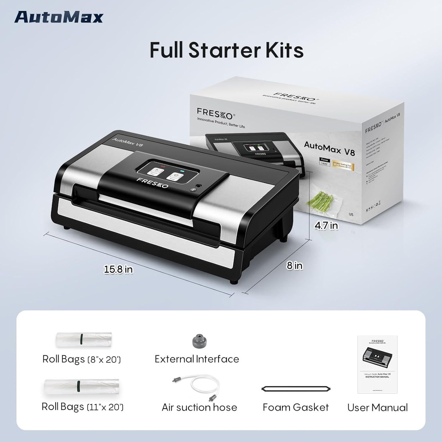 Sellador de Vacío Automático FRESKO V8 - 140W, Negro