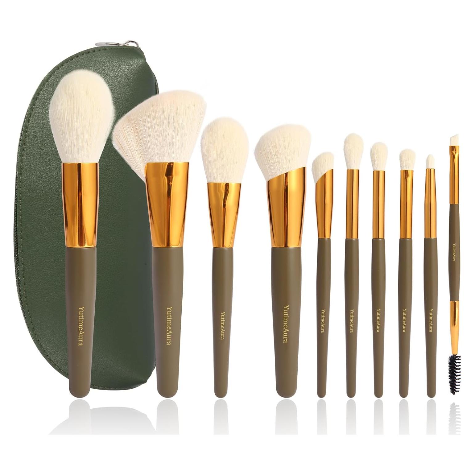 Juego de Brochas de Maquillaje 10 Piezas YutimeAura Verde