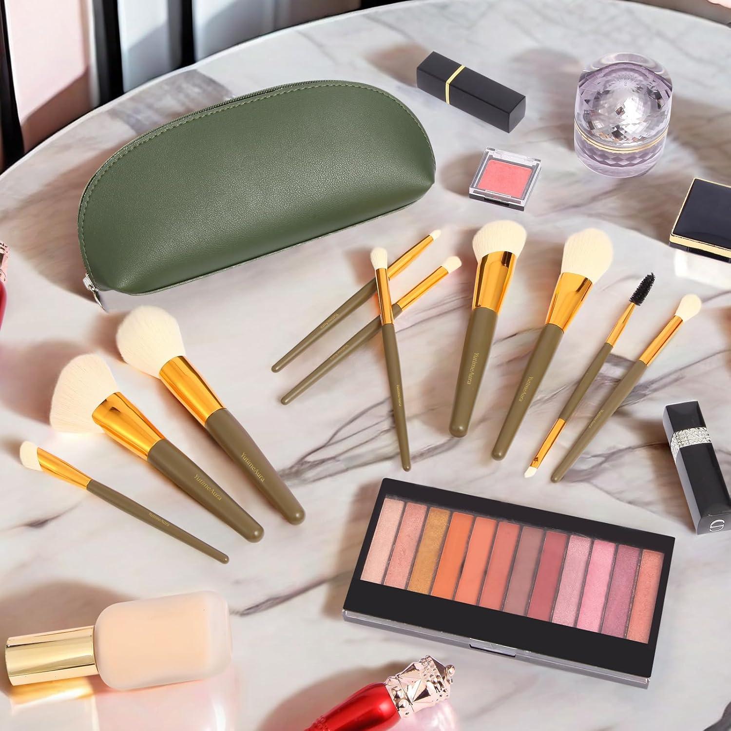Juego de Brochas de Maquillaje 10 Piezas YutimeAura Verde