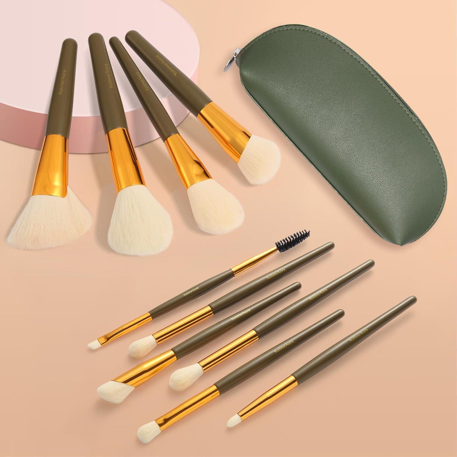 Juego de Brochas de Maquillaje 10 Piezas YutimeAura Verde
