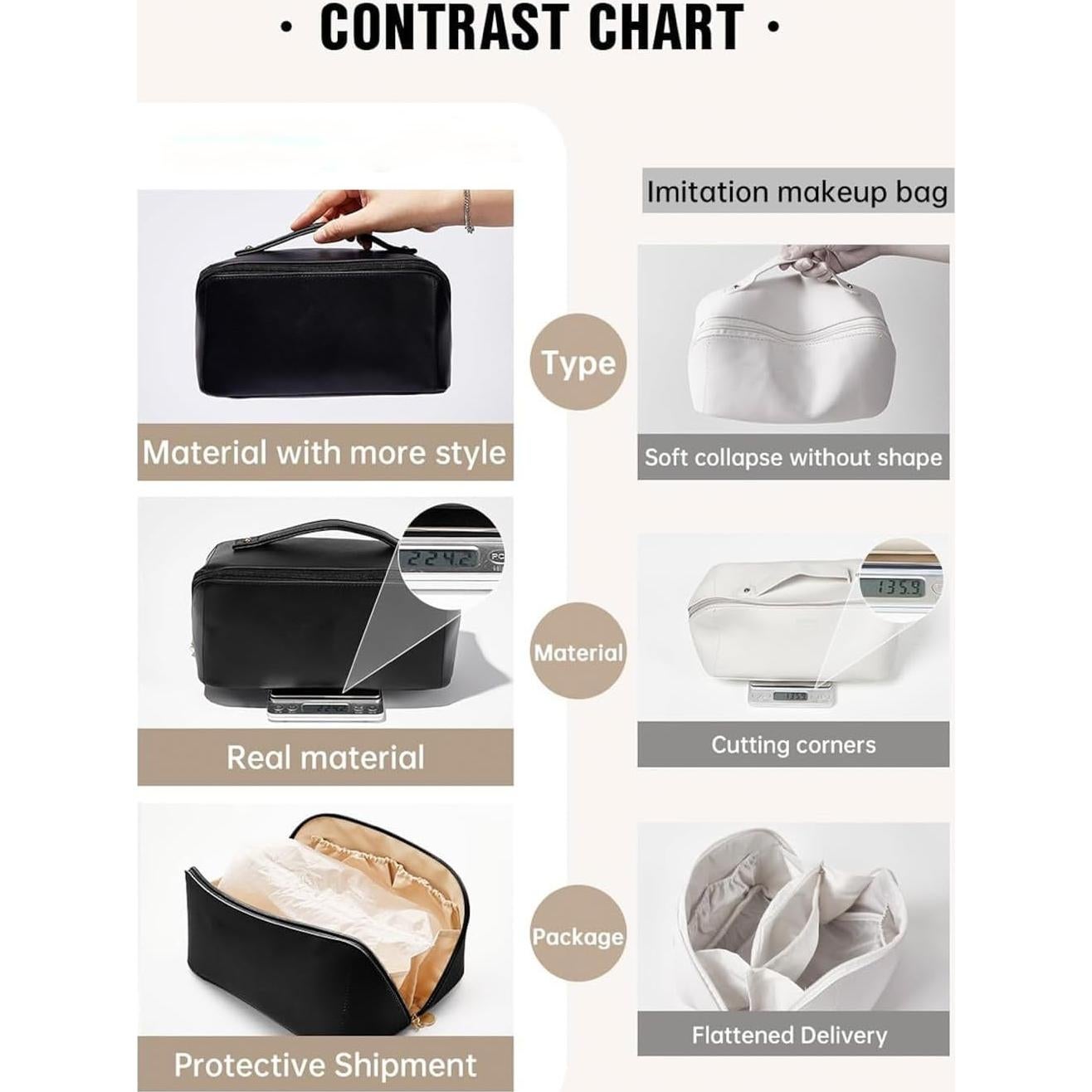 Bolsa de Maquillaje de Lujo Negra - Organizador Impermeable 23.5x10.5cm