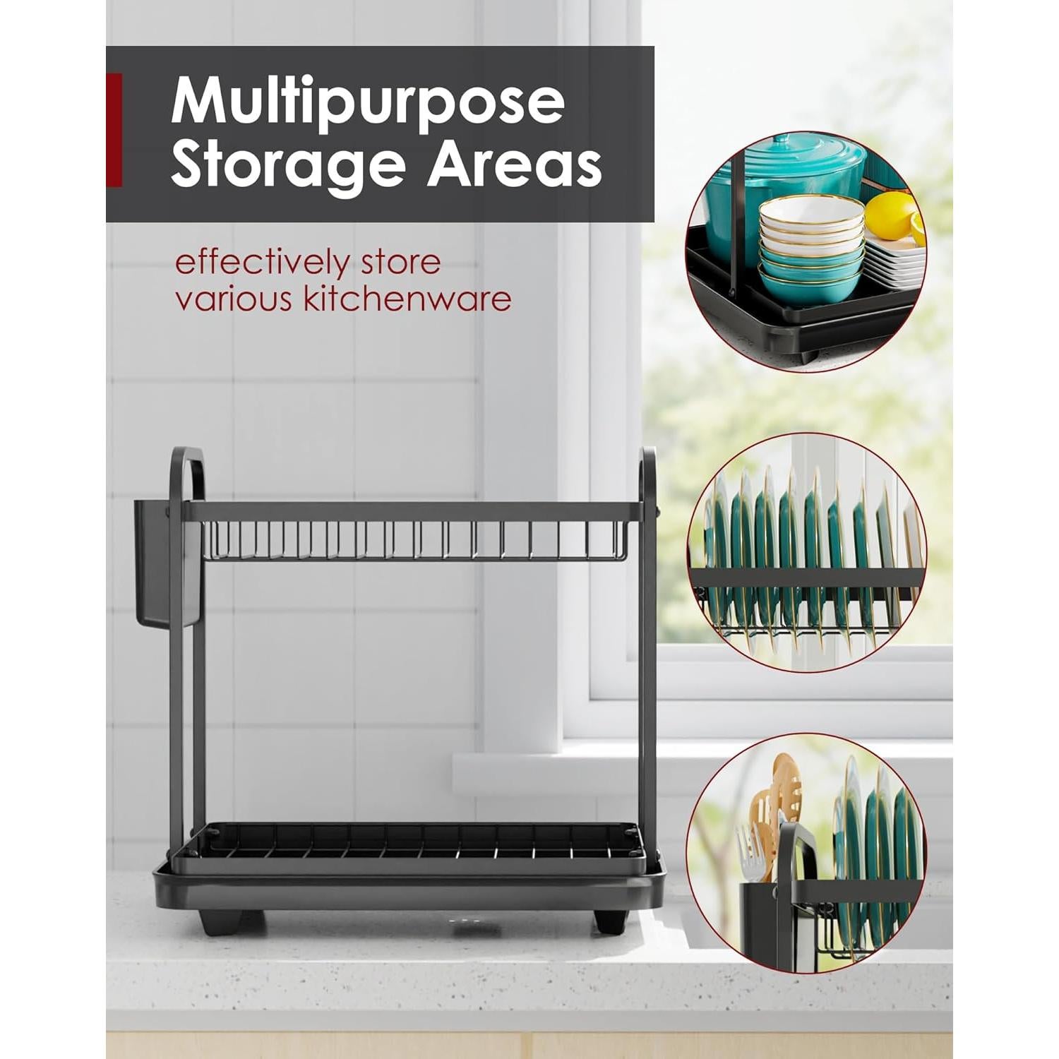 Estante para Secar Platos Sakugi de Acero Inoxidable Grande Negro