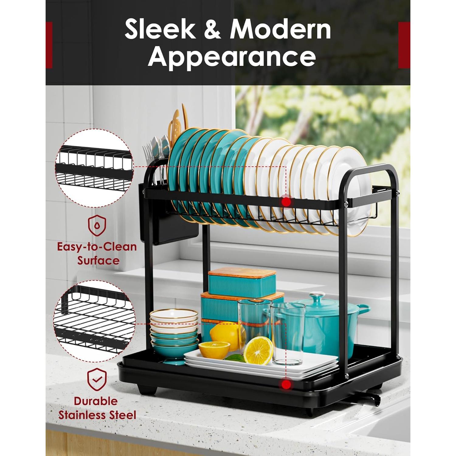 Estante para Secar Platos Sakugi de Acero Inoxidable Grande Negro