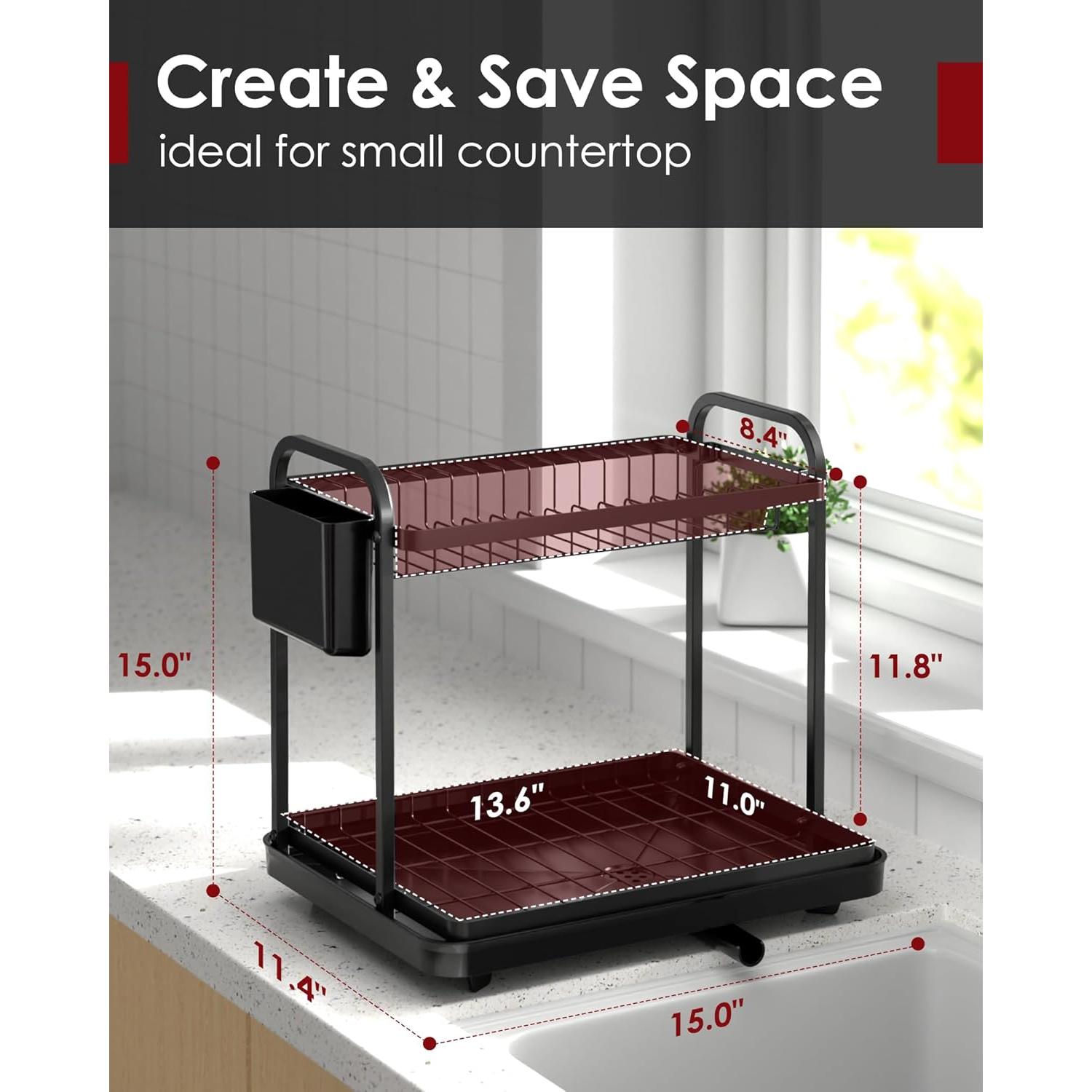 Estante para Secar Platos Sakugi de Acero Inoxidable Grande Negro