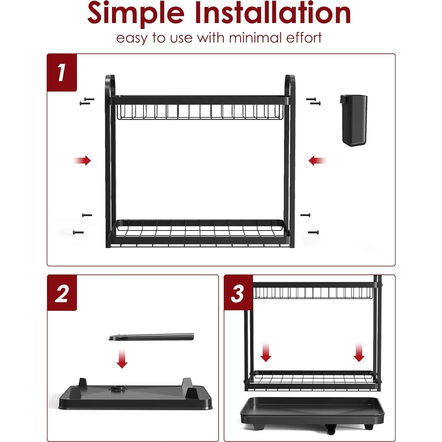 Estante para Secar Platos Sakugi de Acero Inoxidable Grande Negro