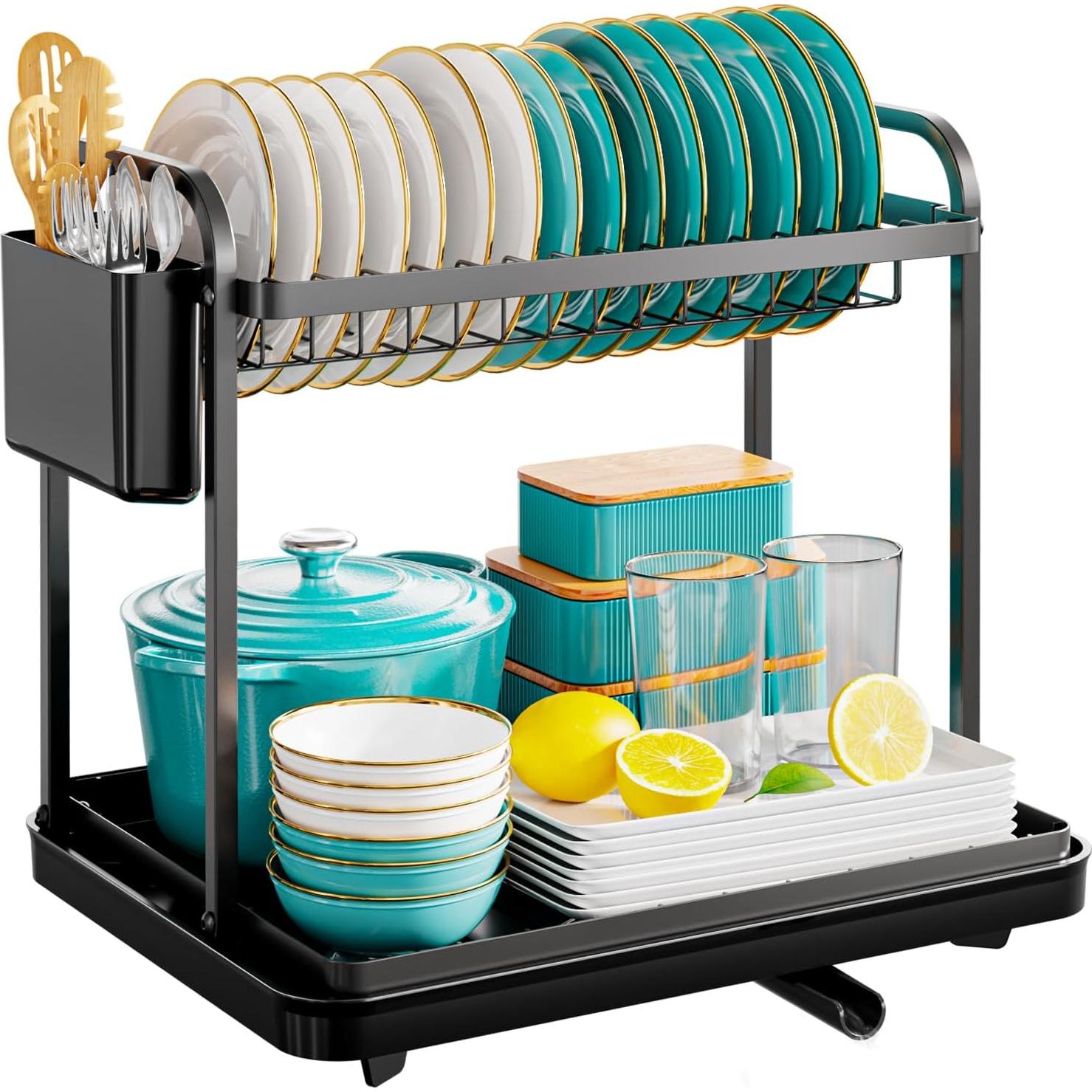 Estante para Secar Platos Sakugi de Acero Inoxidable Grande Negro