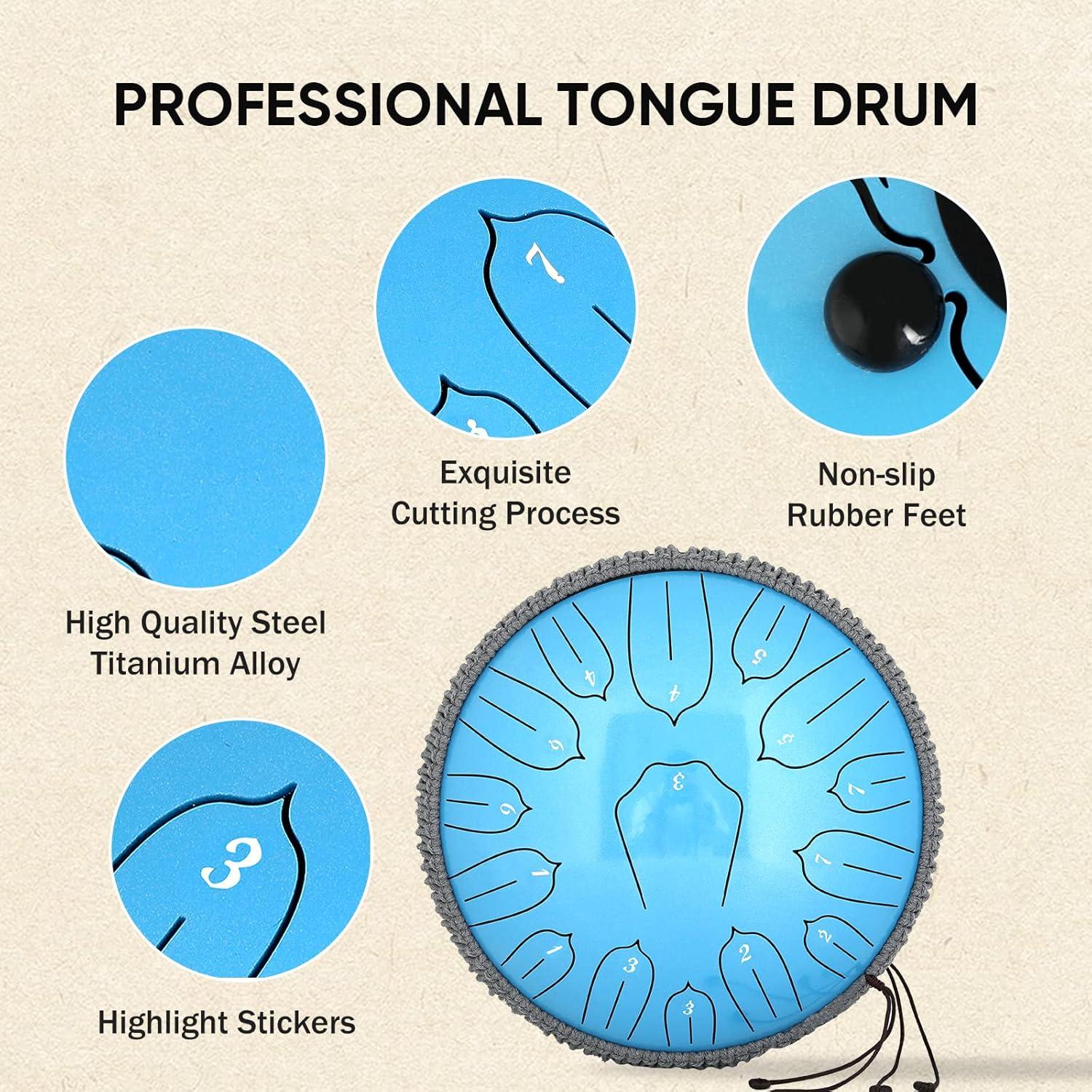 Tambor de Lengua de Acero 30 cm 15 Notas Musfunny Azul