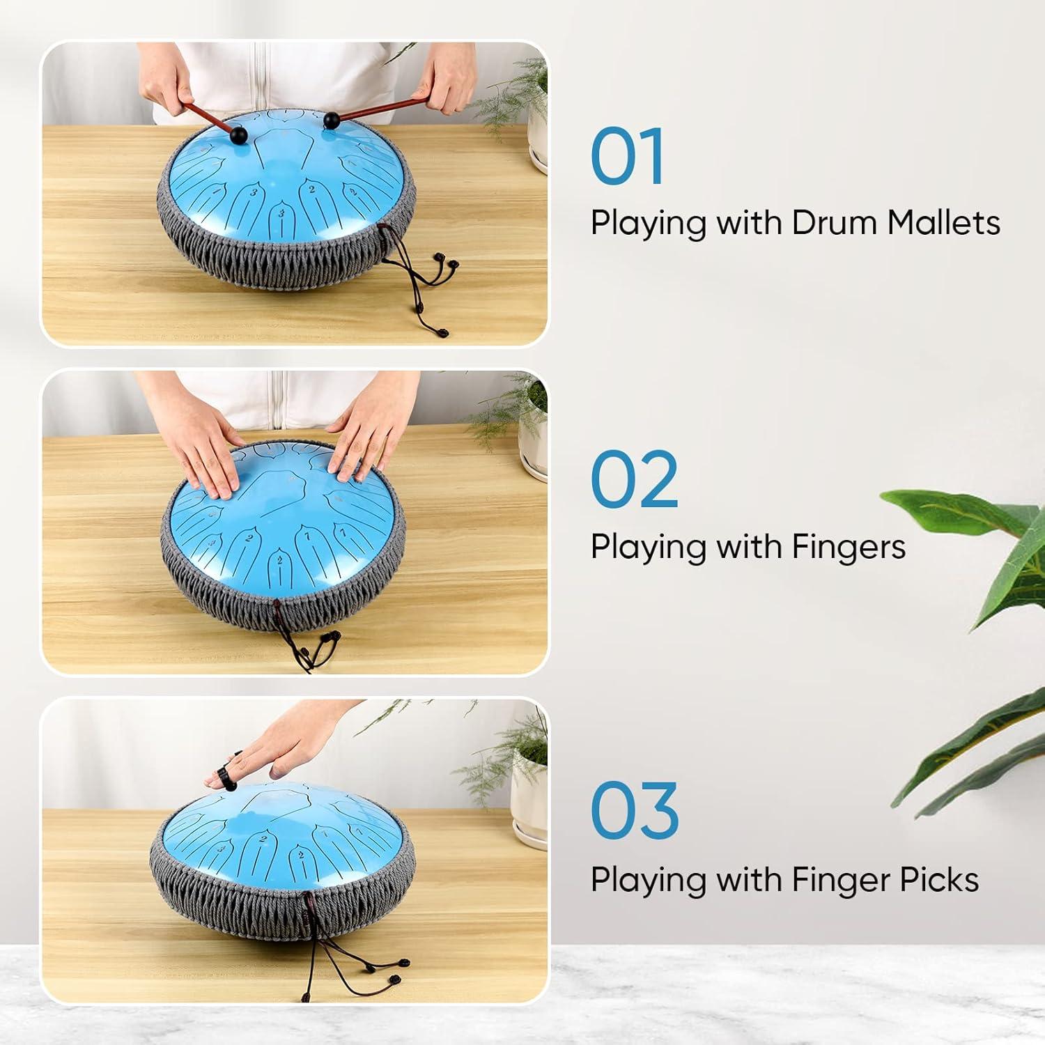 Tambor de Lengua de Acero 30 cm 15 Notas Musfunny Azul