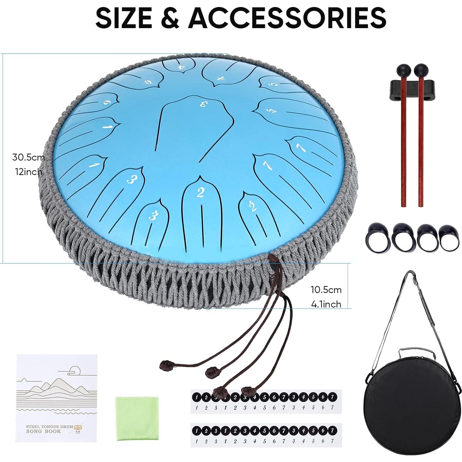 Tambor de Lengua de Acero 30 cm 15 Notas Musfunny Azul