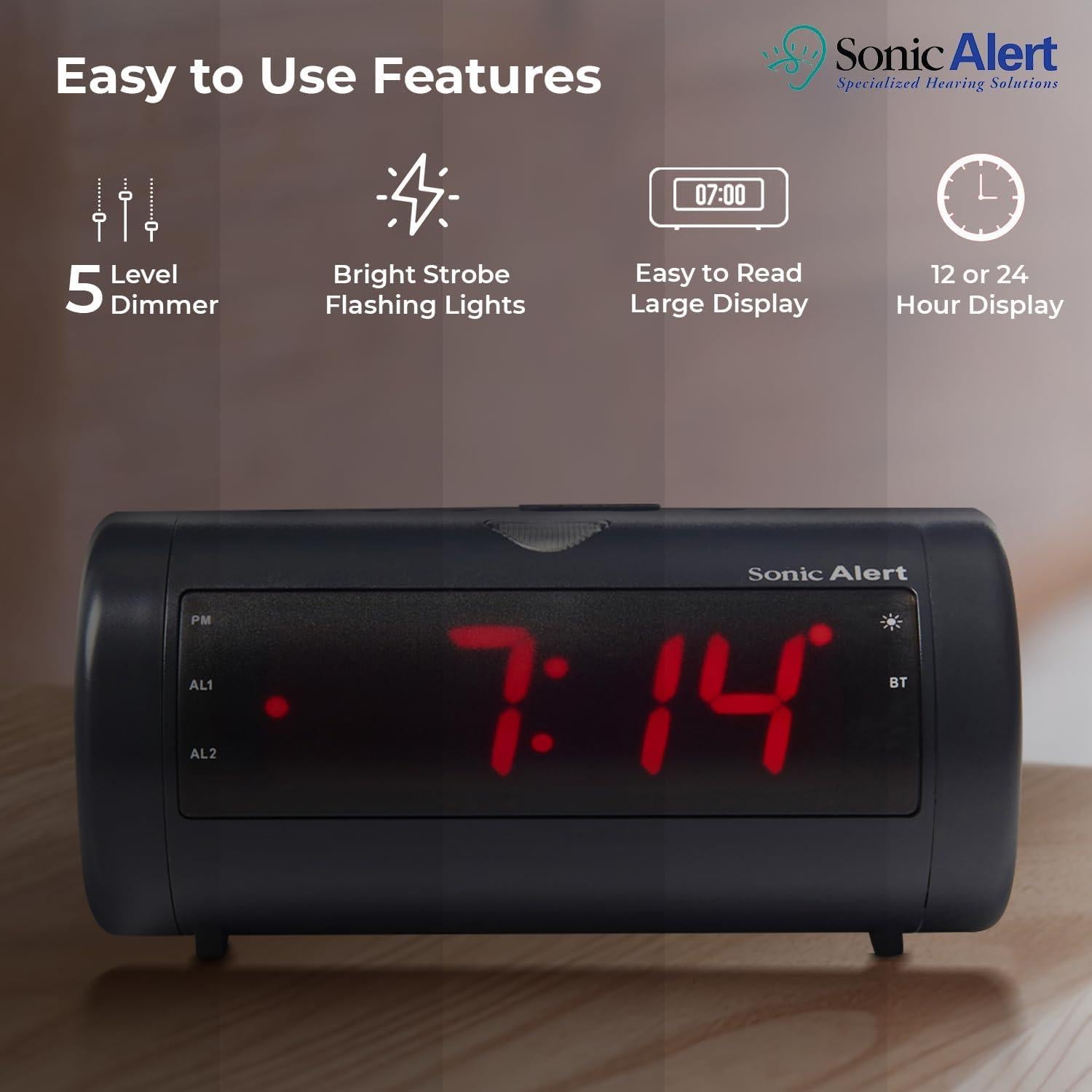 Reloj Despertador Digital Sonic Alert SB750B - Alarma 113dB