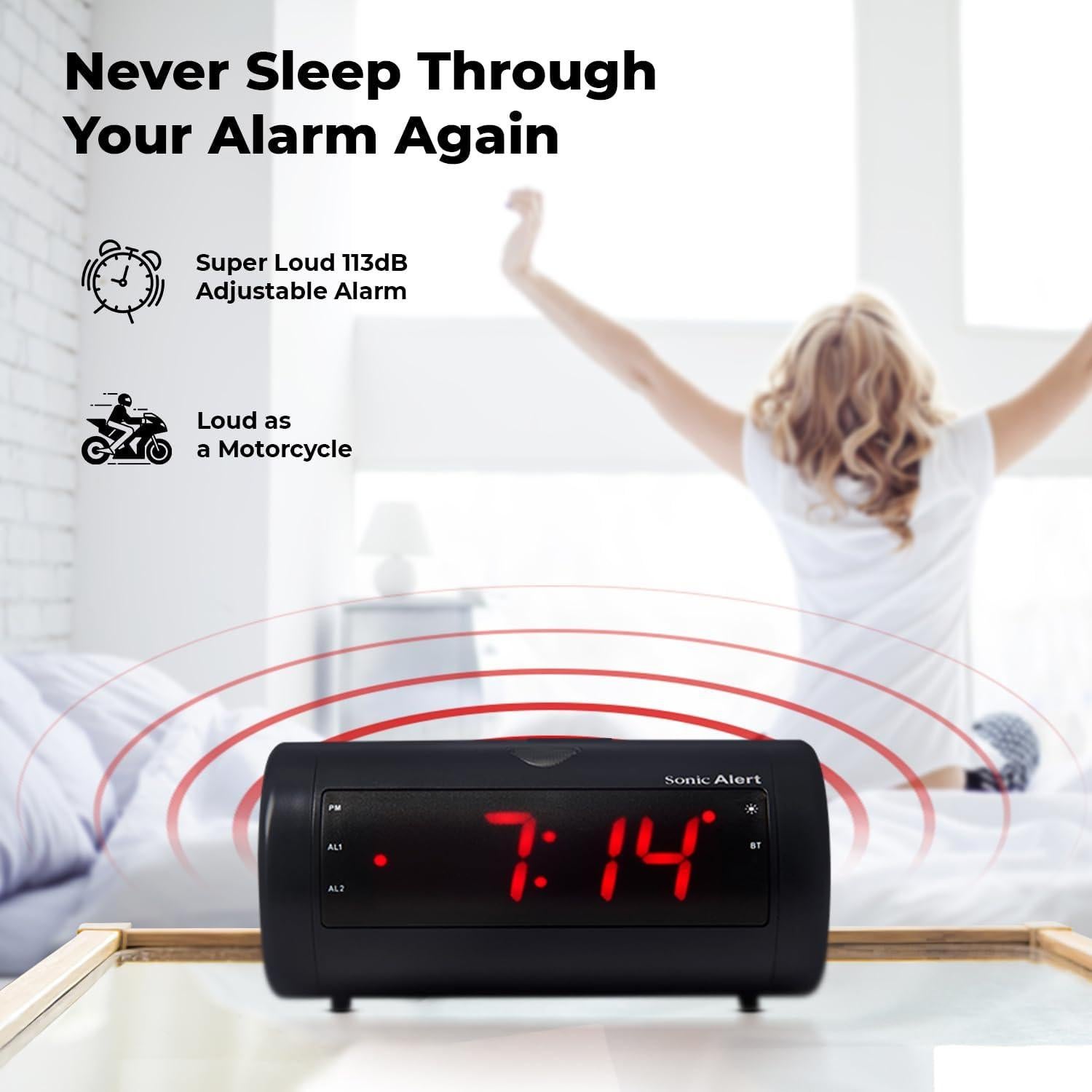 Reloj Despertador Digital Sonic Alert SB750B - Alarma 113dB