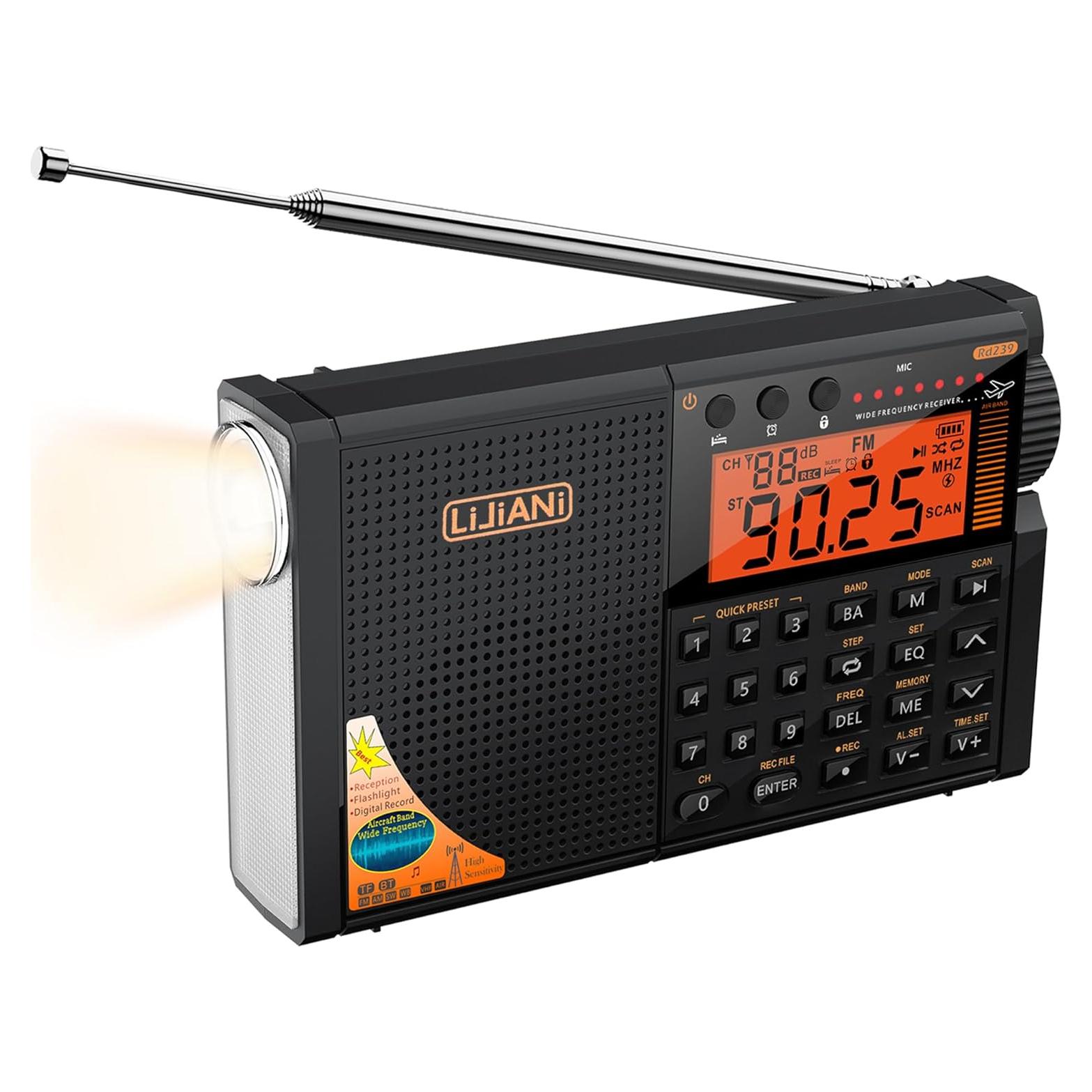 Radio de Onda Corta LIJIANI 6-Bandas con Bluetooth y Linterna