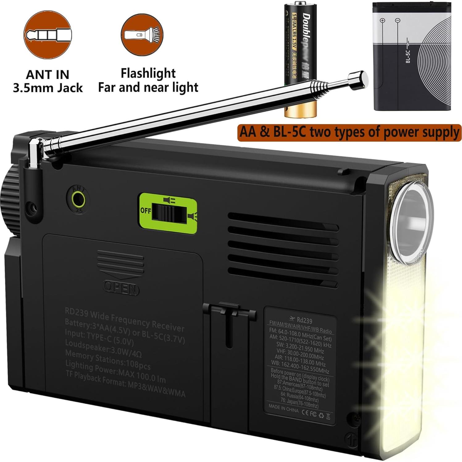 Radio de Onda Corta LIJIANI 6-Bandas con Bluetooth y Linterna