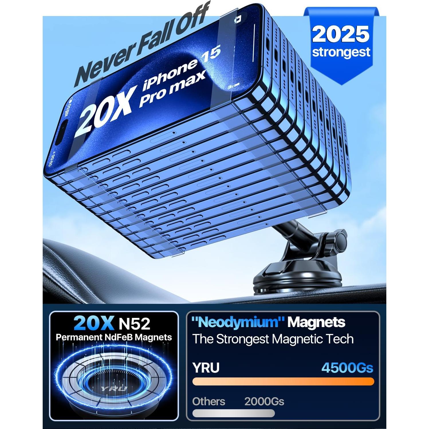 Soporte Magnético para Teléfono YRU 2025 - Negro, 15 Teléfonos