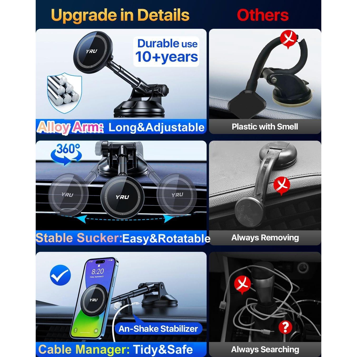 Soporte Magnético para Teléfono YRU 2025 - Negro, 15 Teléfonos