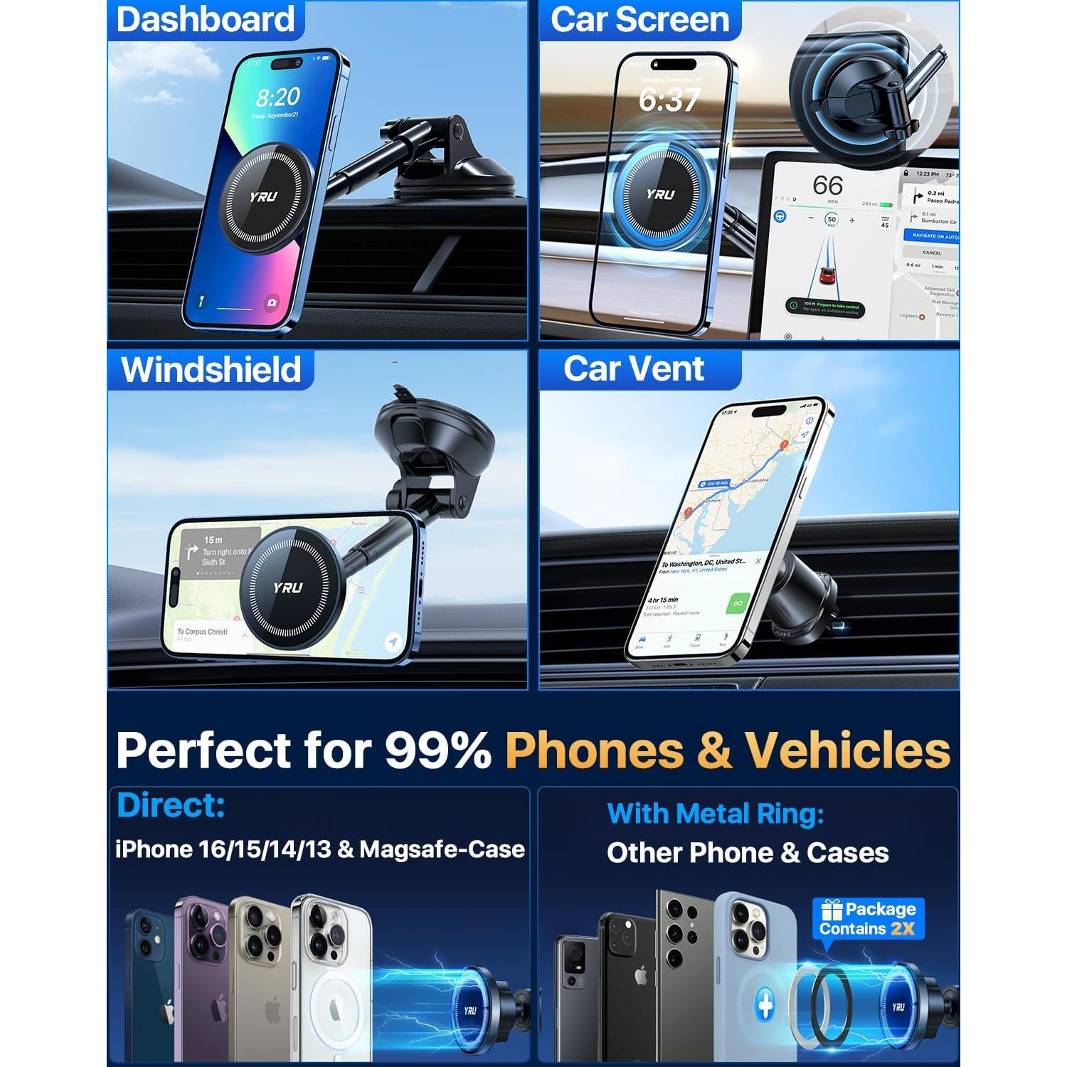 Soporte Magnético para Teléfono YRU 2025 - Negro, 15 Teléfonos