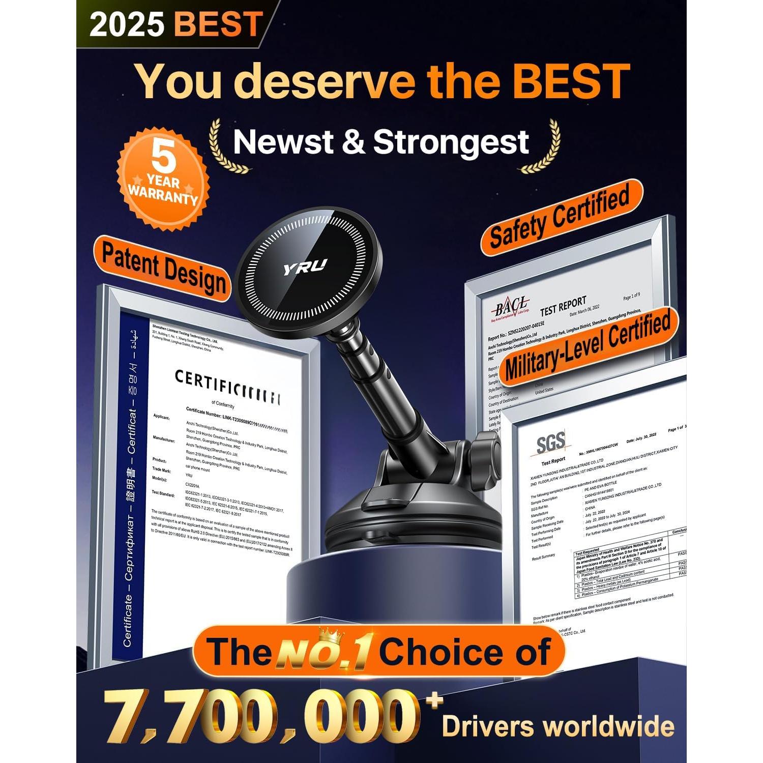 Soporte Magnético para Teléfono YRU 2025 - Negro, 15 Teléfonos